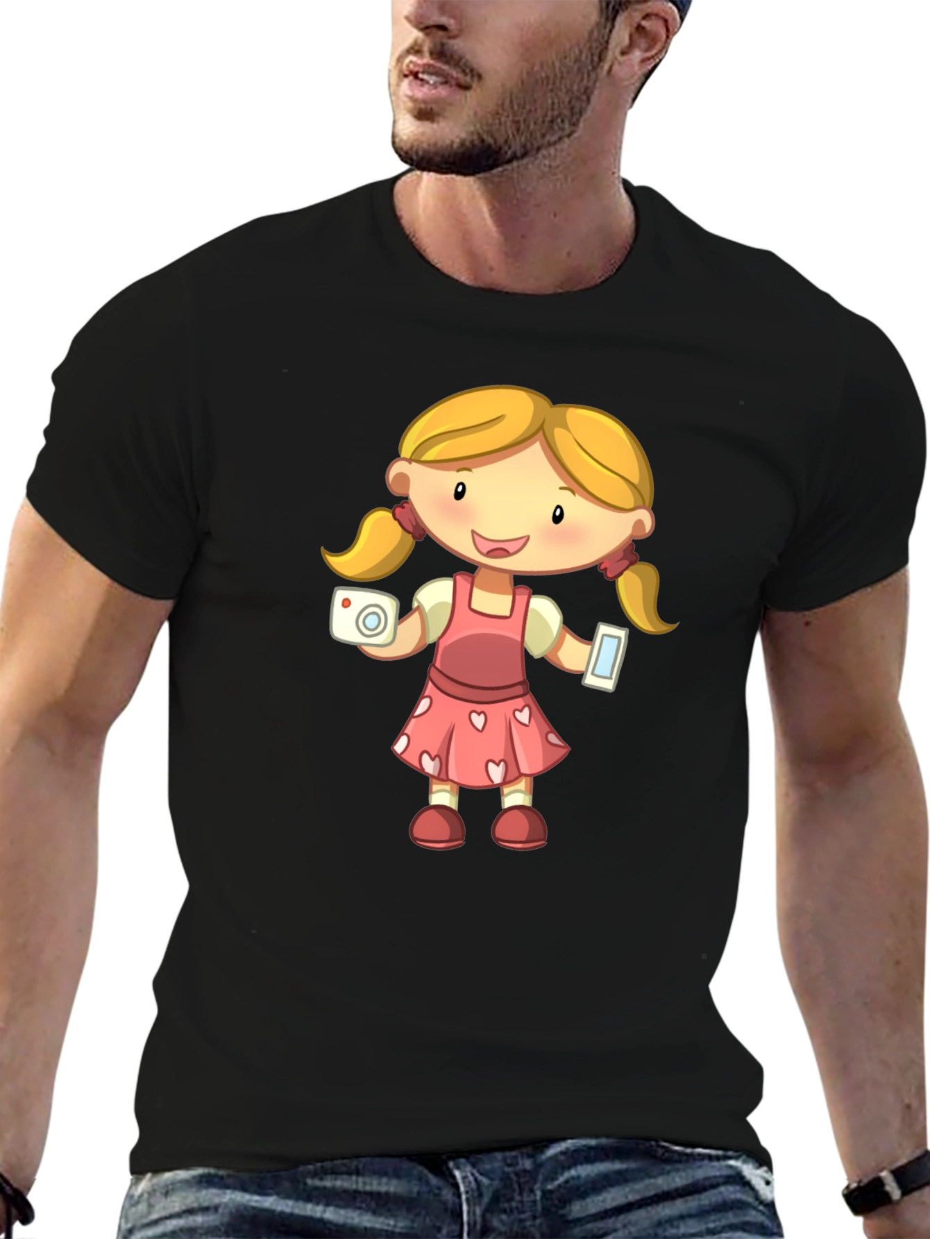 Black Cartoon Girl Graphic Black T-Shirt view 6