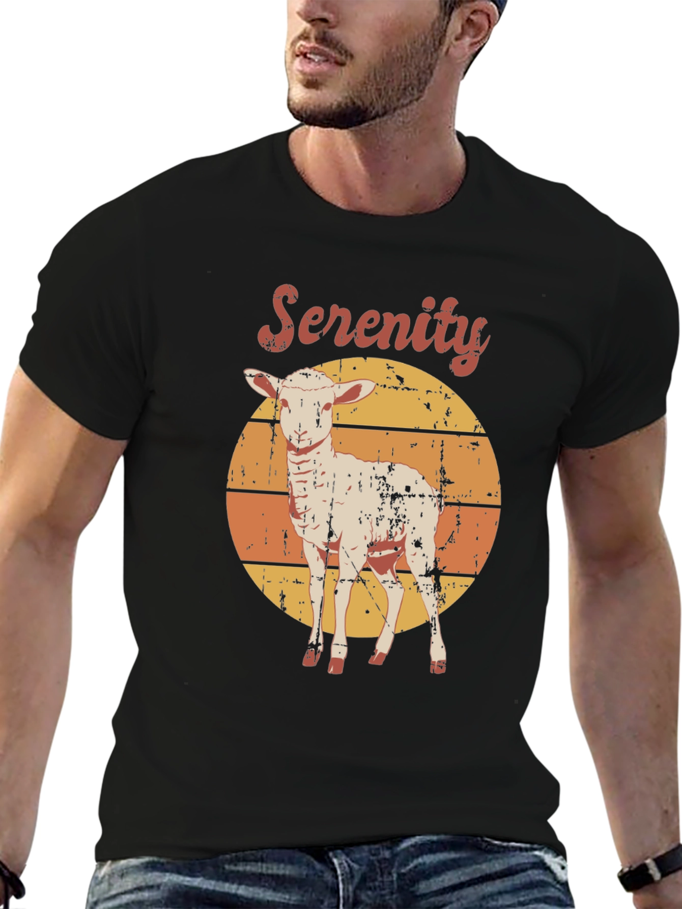 Black Serenity Lamb Graphic T-Shirt - Retro Style view 6