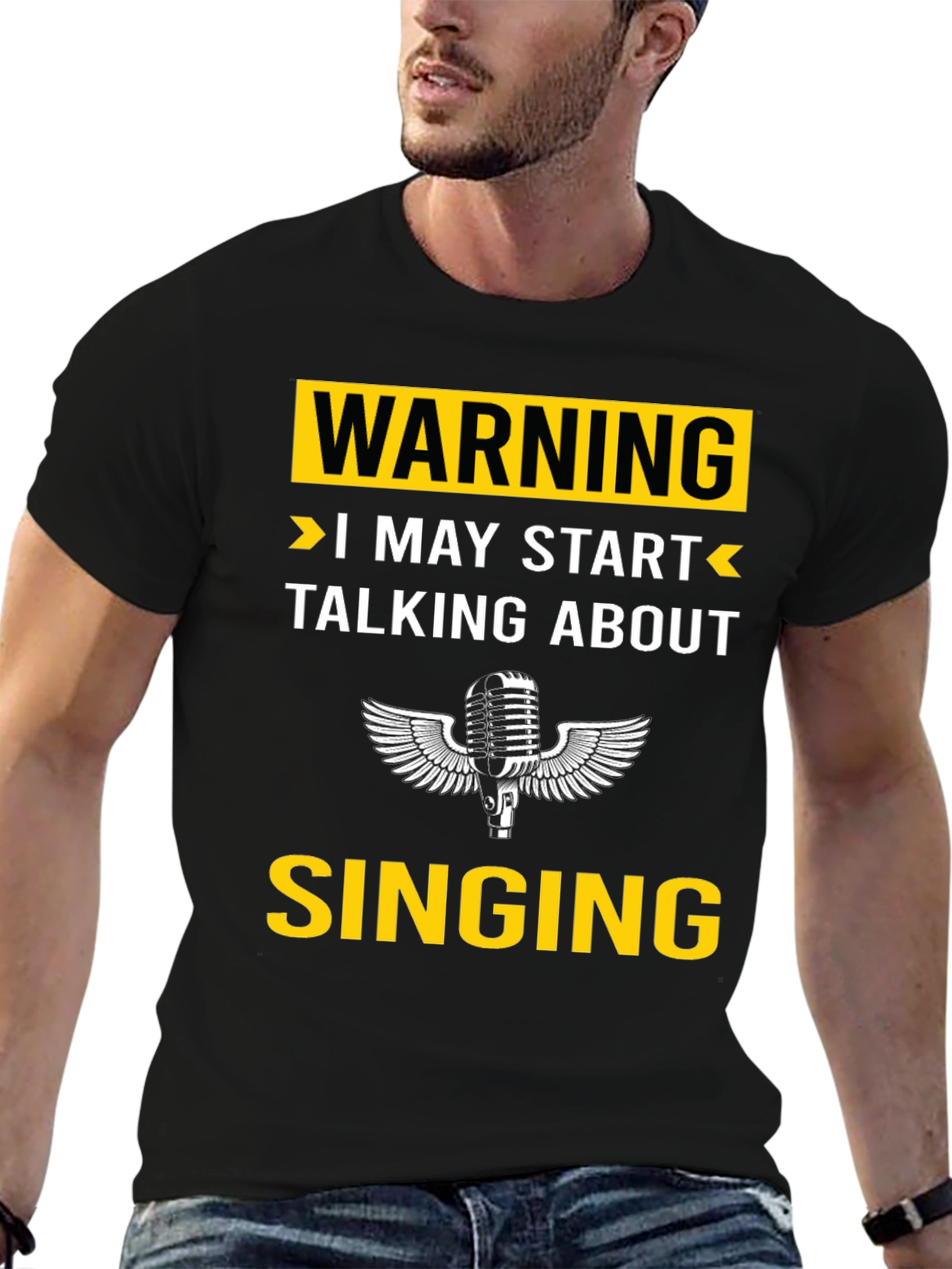 Black Warning: I May Start Talking About Singing T-Shirt view 6