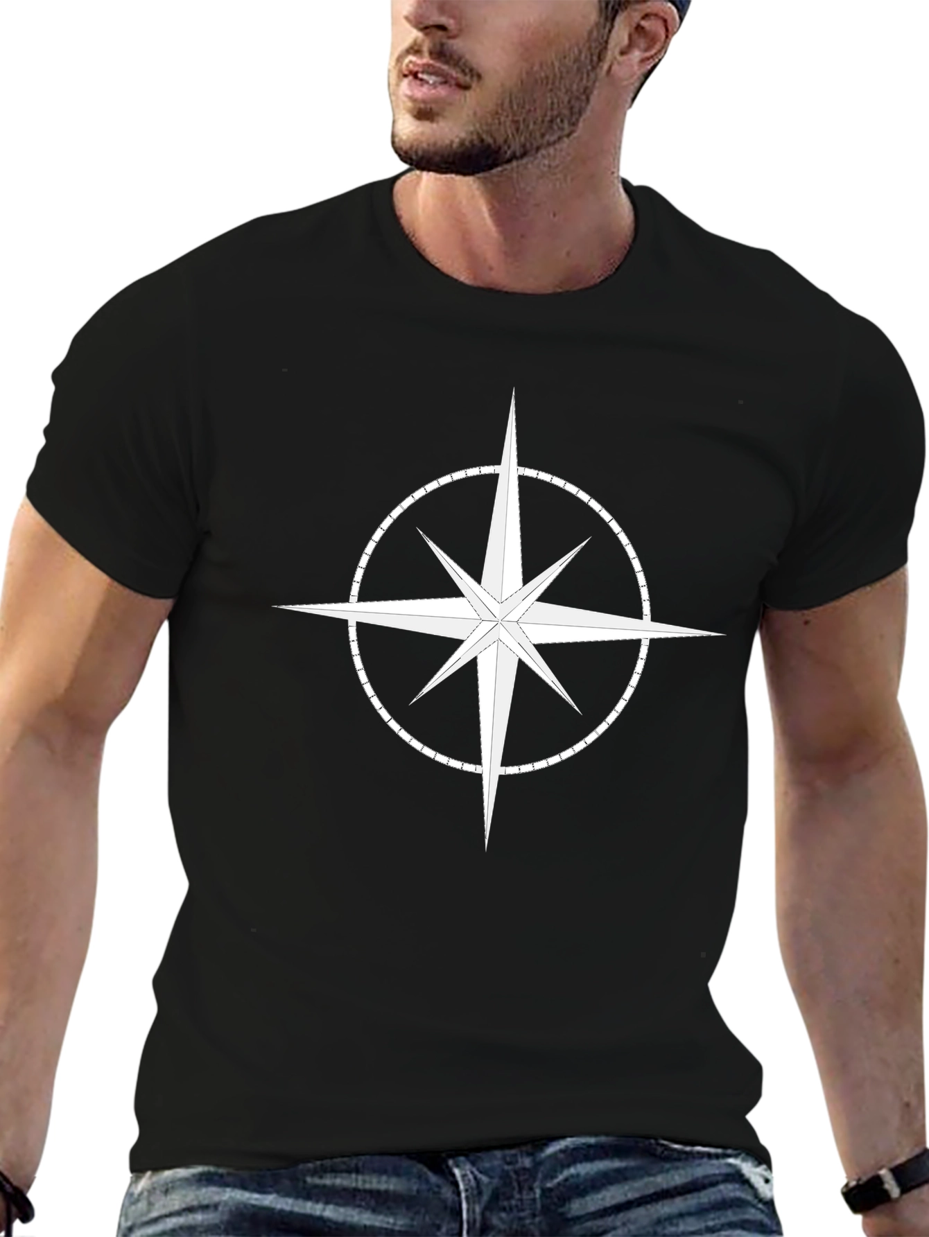 Black Compass Star Graphic T-Shirt - Stylish Black Cotton Tee view 6