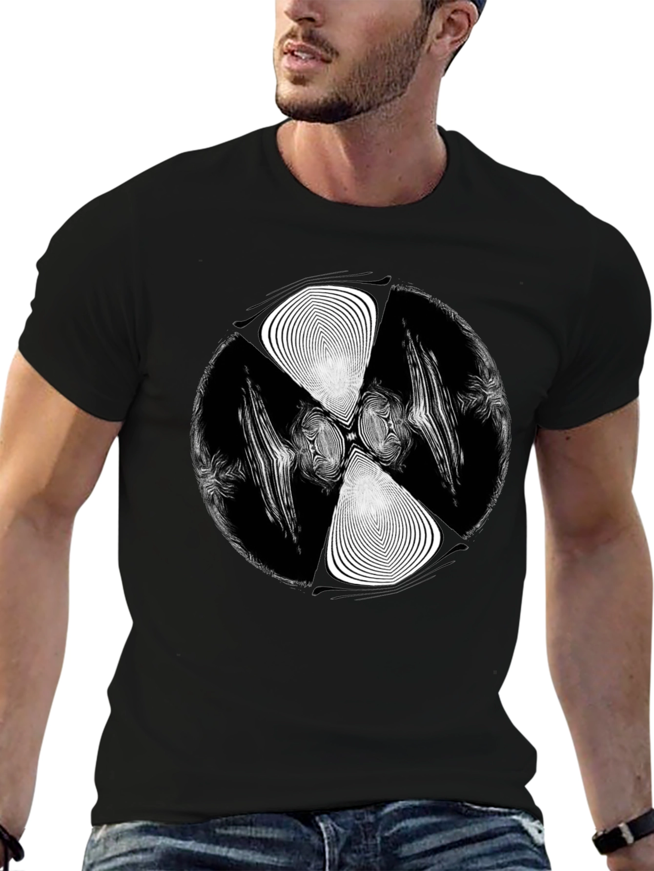 Black Abstract Vortex Graphic Black T-Shirt view 6