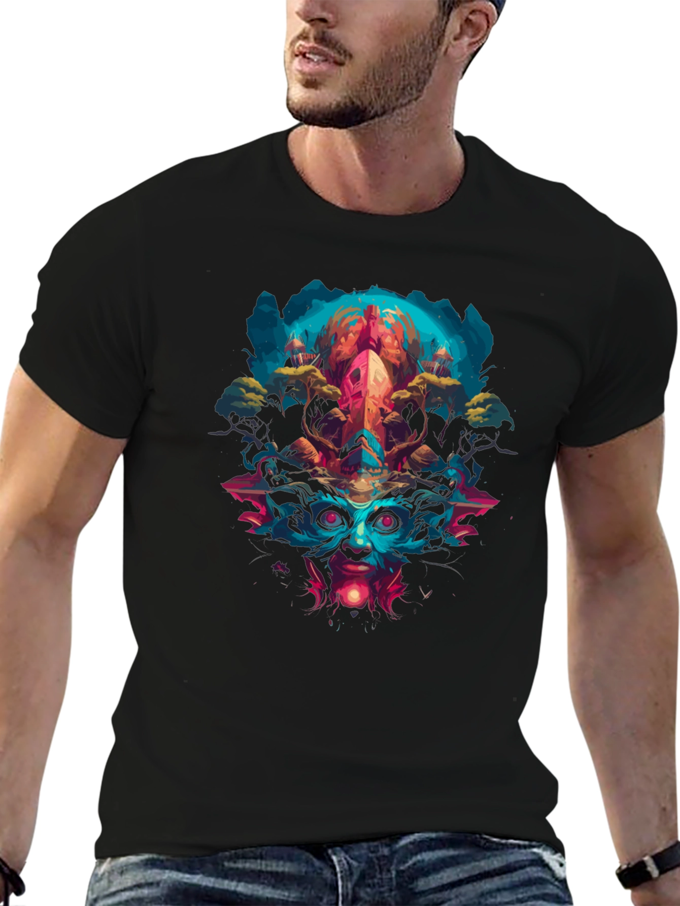 Black Mystic Creature Graphic Tee - Unique Design view 6
