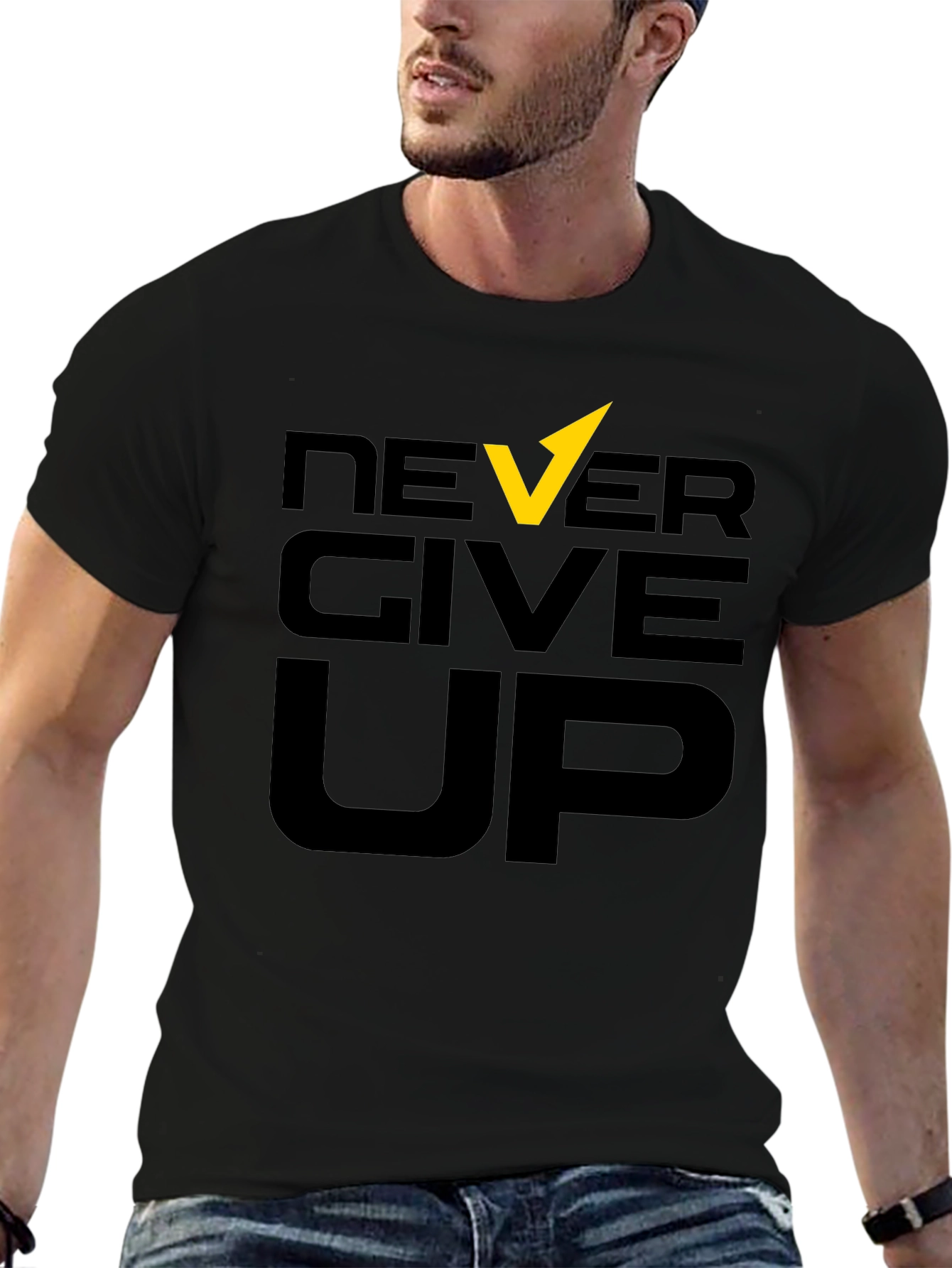 Black Never Give Up Graphic Tee - Motivational Design view 6