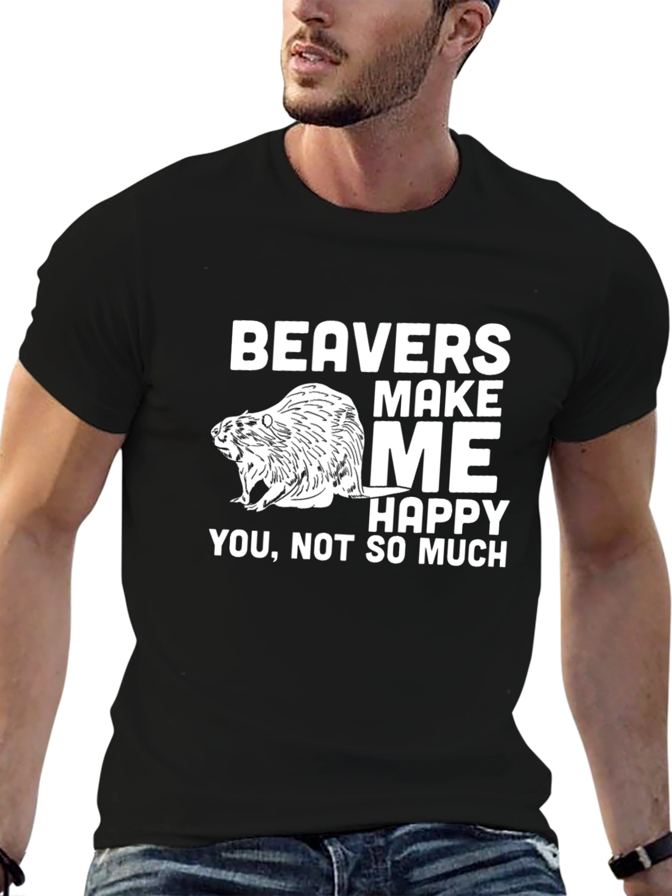 Black Funny Beaver Graphic T-Shirt - Beavers Make Me Happy view 6