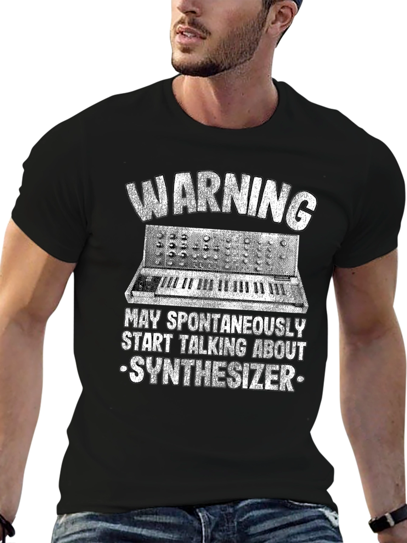 Black Warning: May Spontaneously Talk About Synthesizer T-Shirt view 6