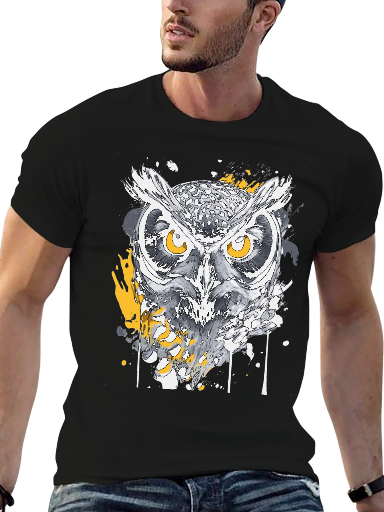 Black Owl Graphic Print Black T-Shirt view 6