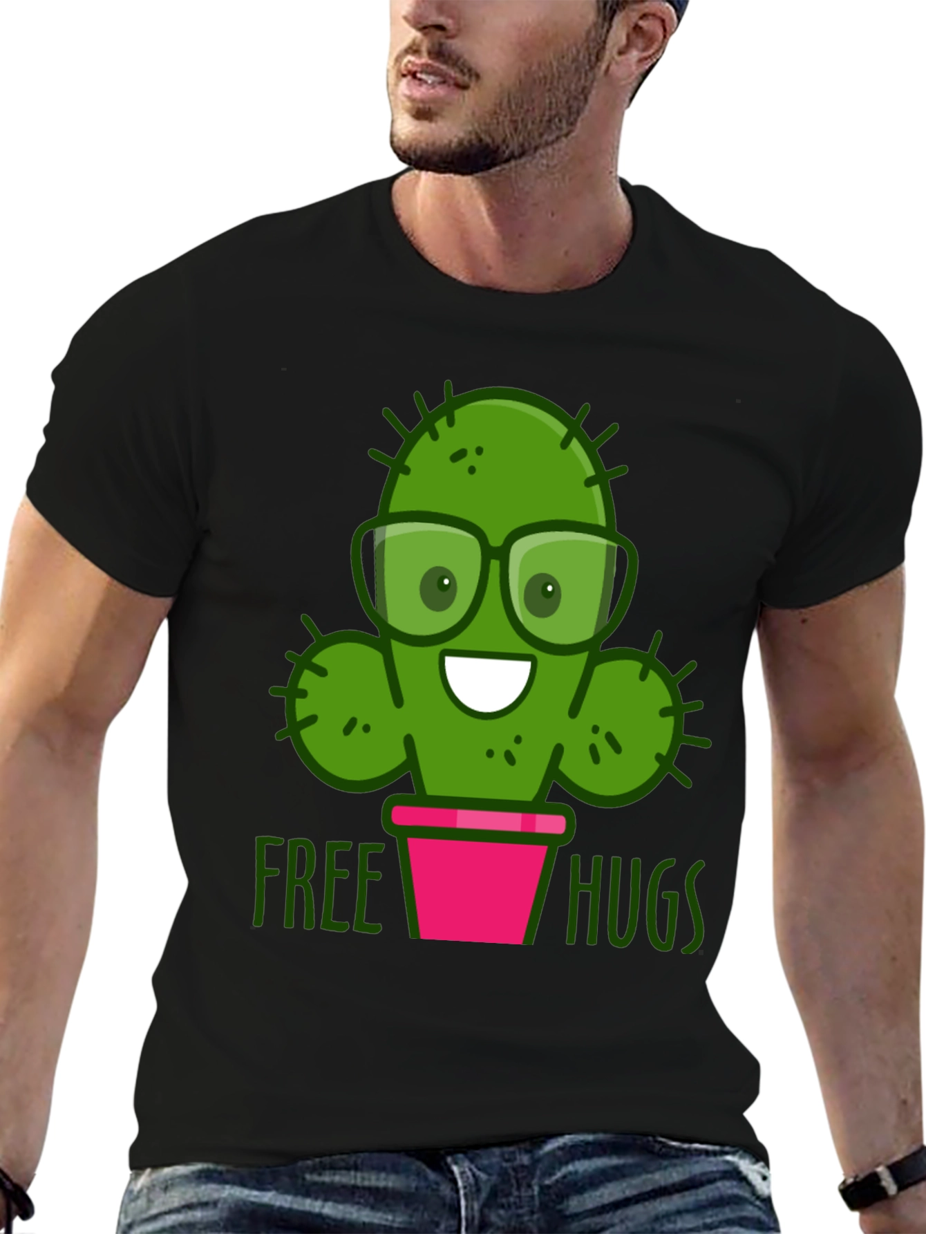Black Cactus Free Hugs Graphic T-Shirt view 6
