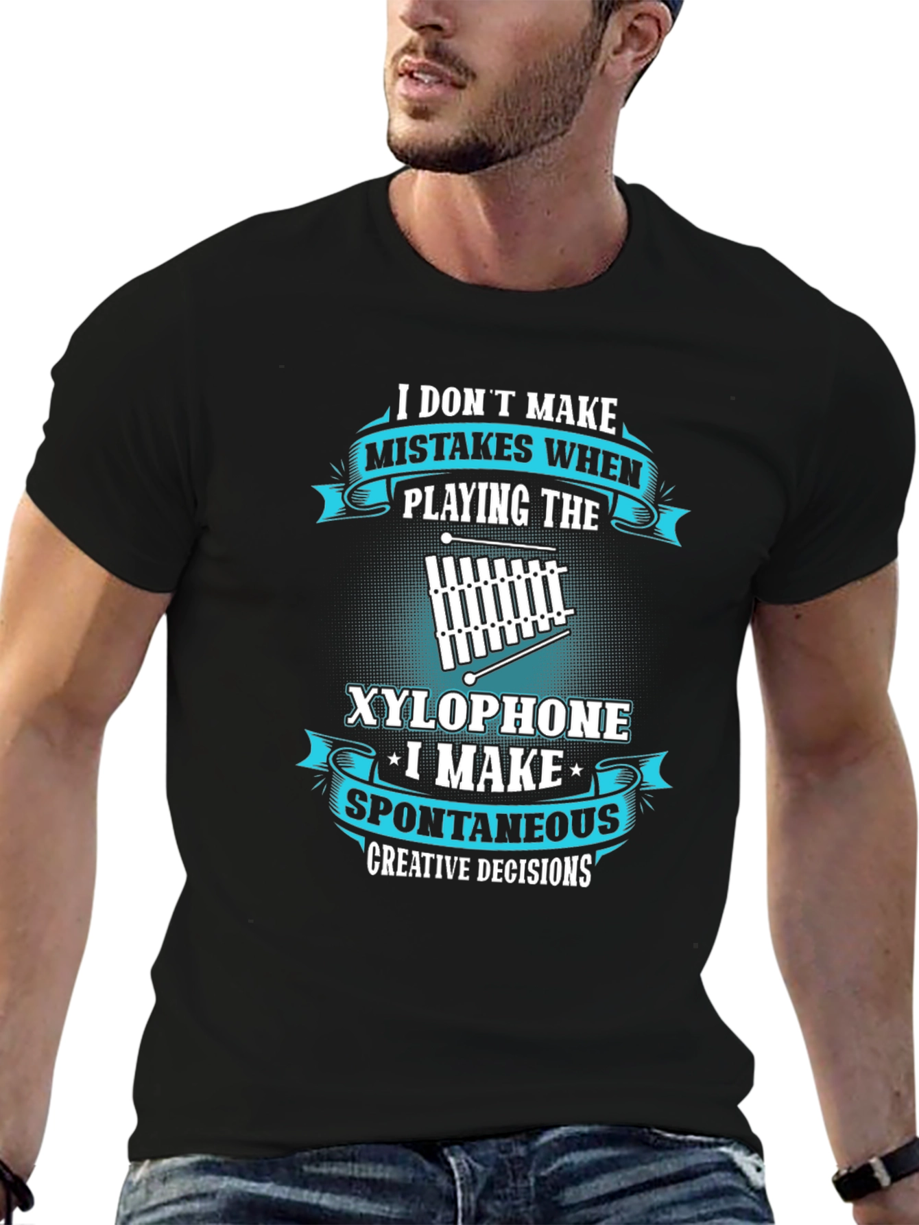Black Funny Xylophone Player T-Shirt - Spontaneous Decisions view 6