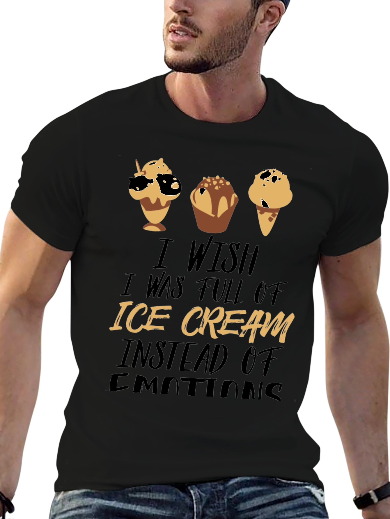 Black Ice Cream Emotions Black Graphic T-Shirt view 6