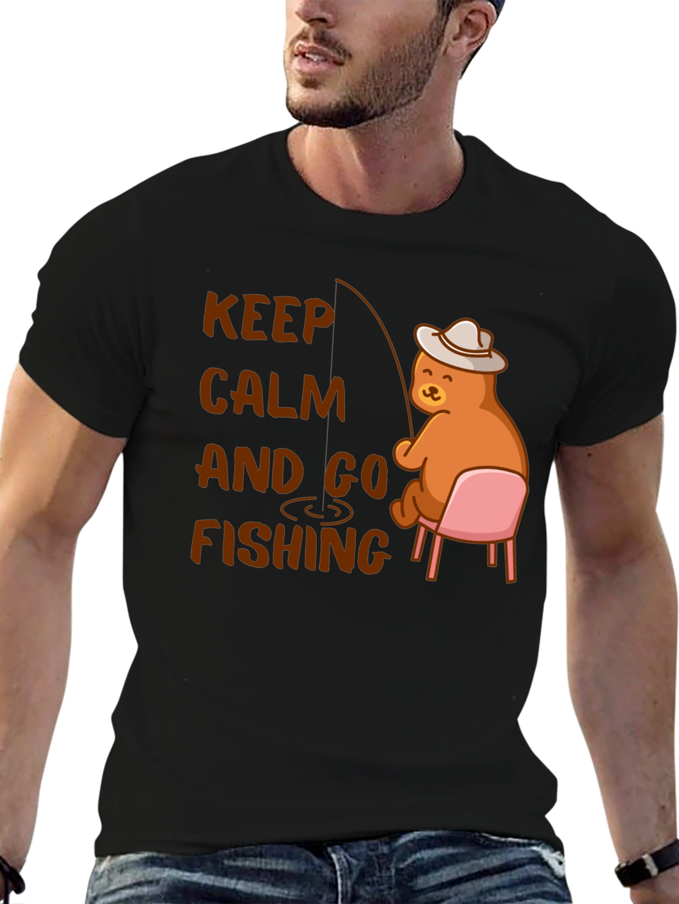 Black Keep Calm and Go Fishing T-Shirt view 6
