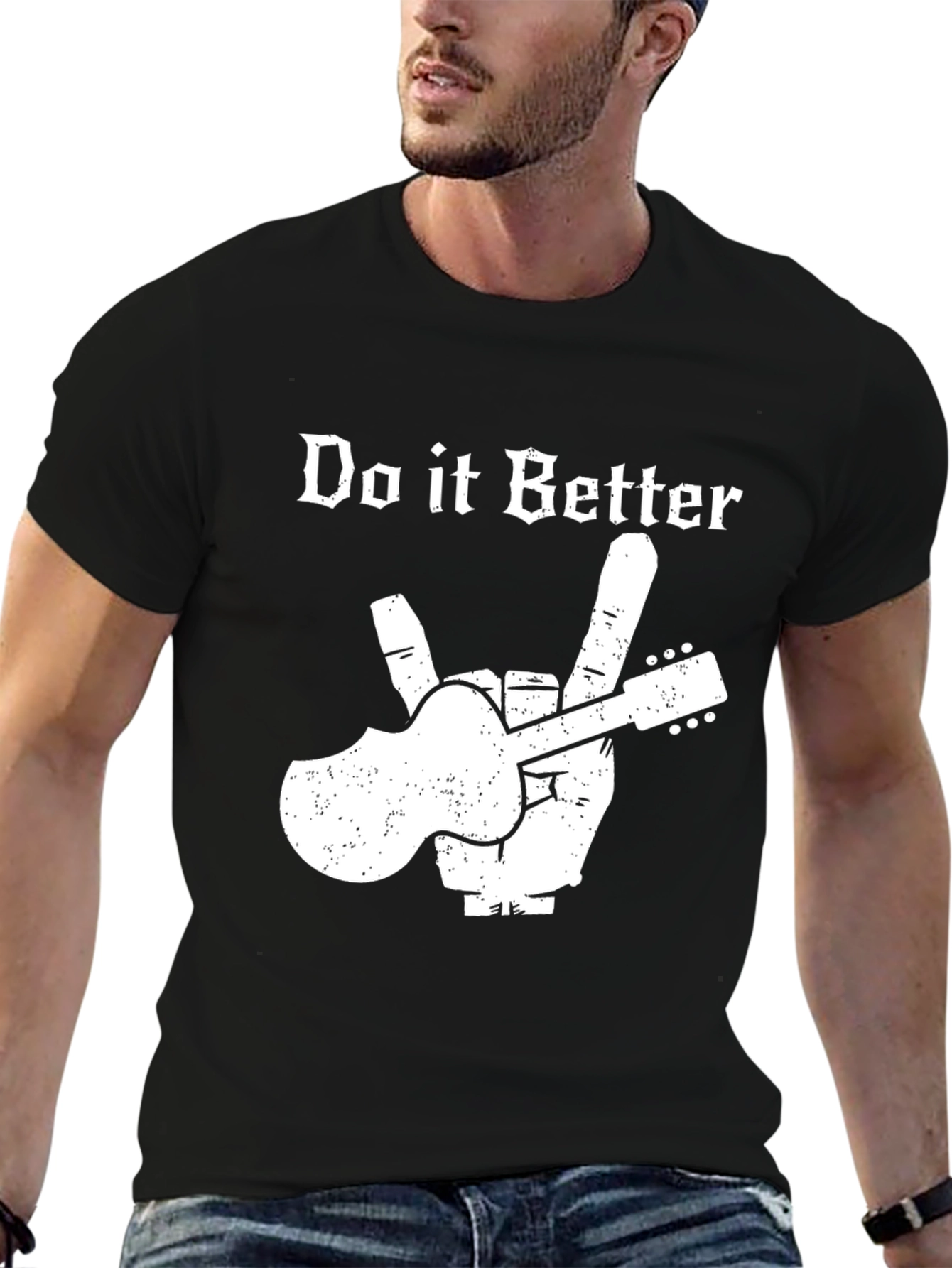 Black Do it Better Guitar Peace Sign Black T-Shirt view 6