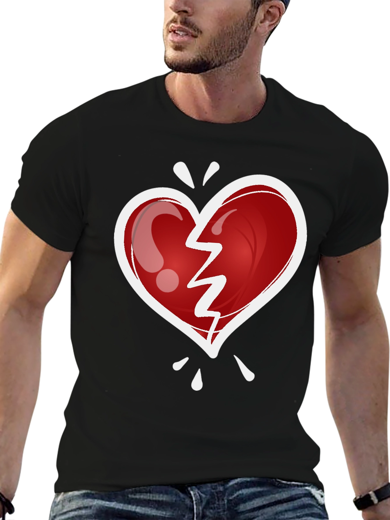 Black Broken Heart Graphic Tee - Trendy Casual Wear view 6