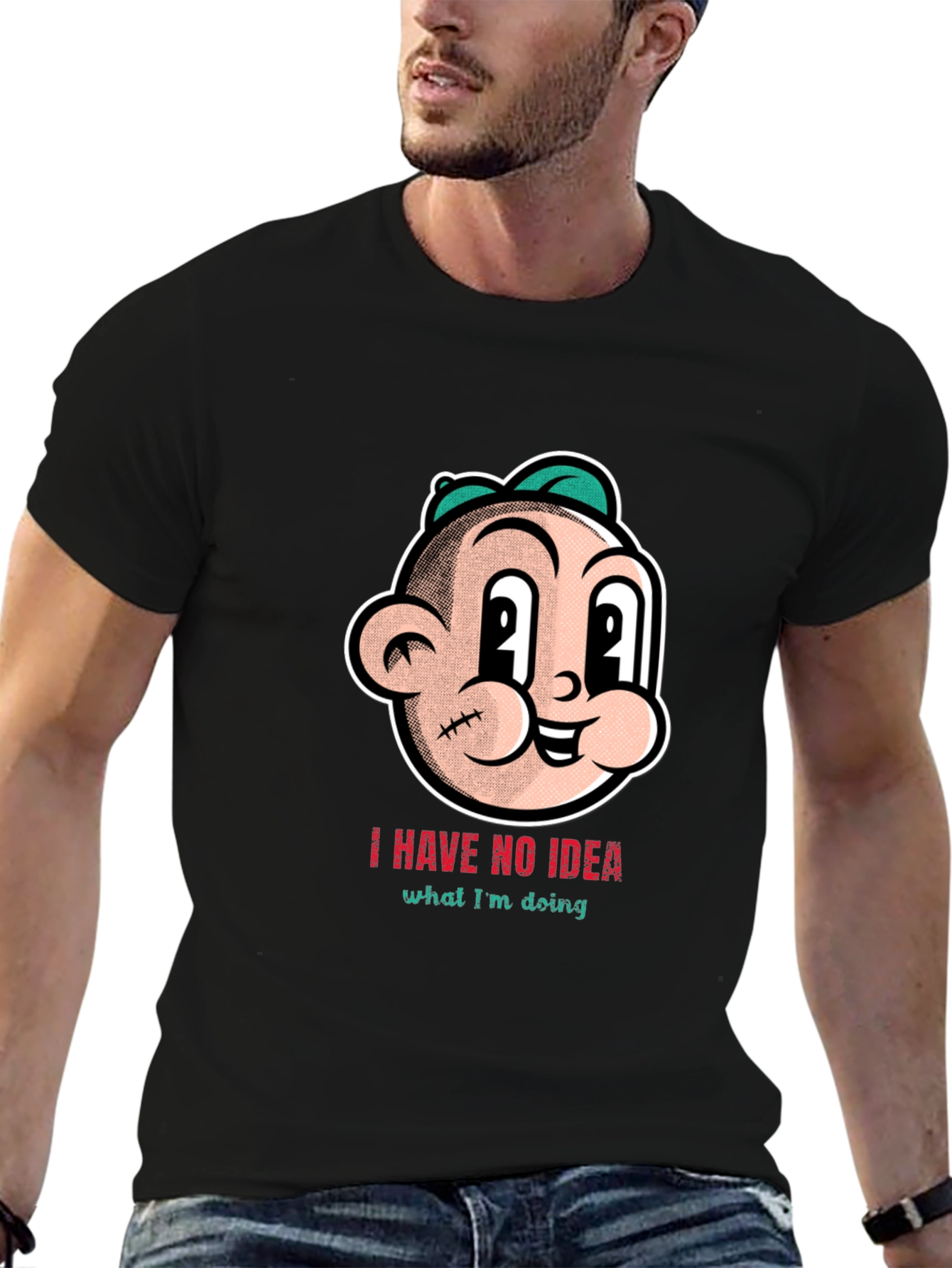 Black Cartoon Graphic T-Shirt - "I Have No Idea" view 6