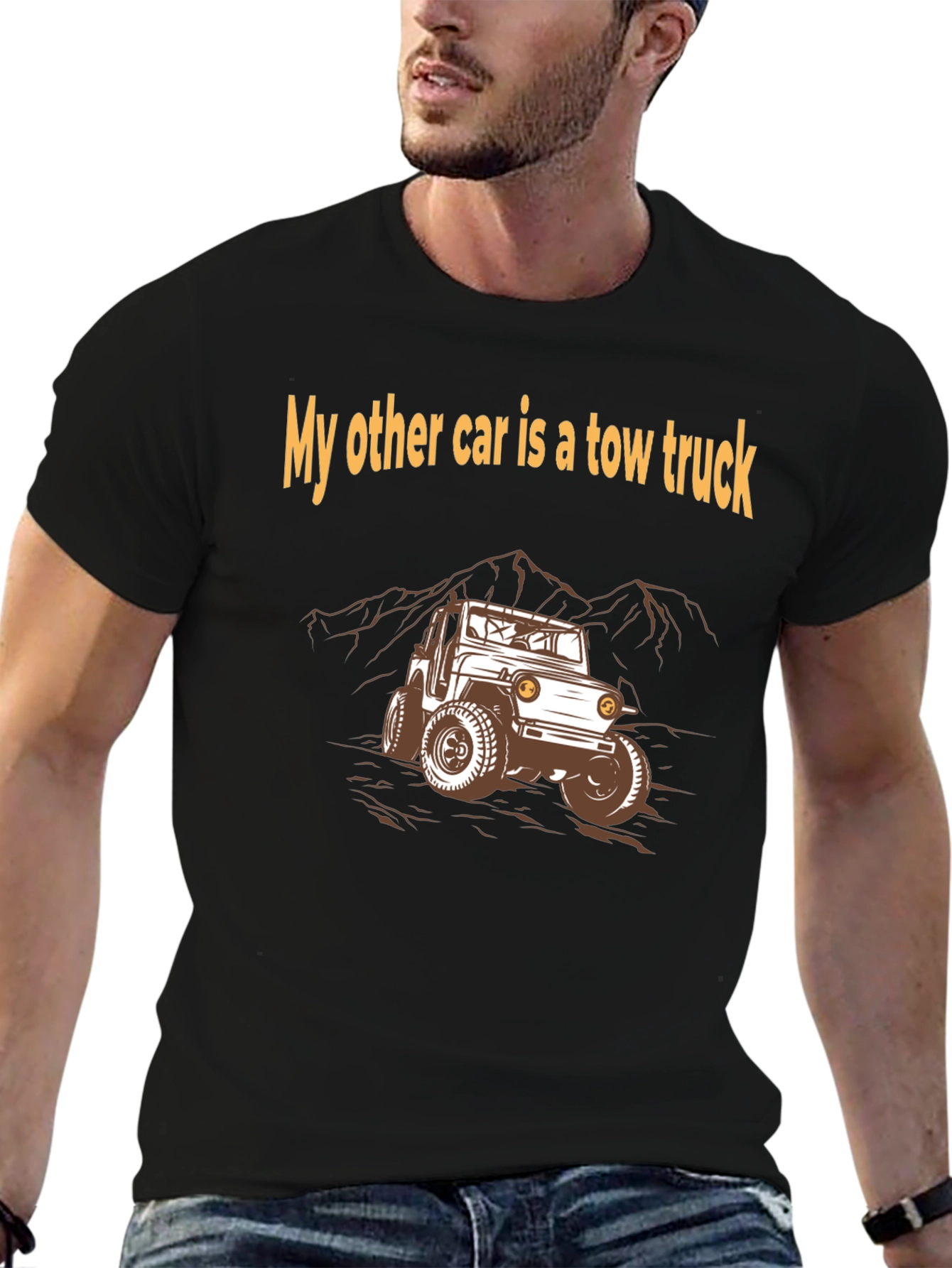 Black Tow Truck T-Shirt - "My Other Car" Design view 6