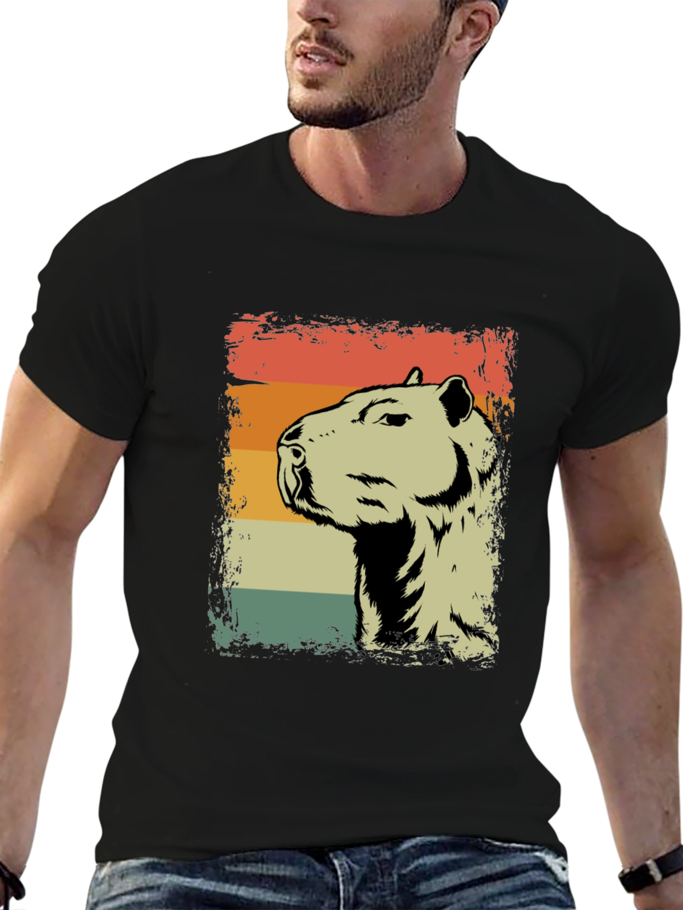 Black Retro Capybara Graphic Tee - Vintage Style Animal Shirt view 6