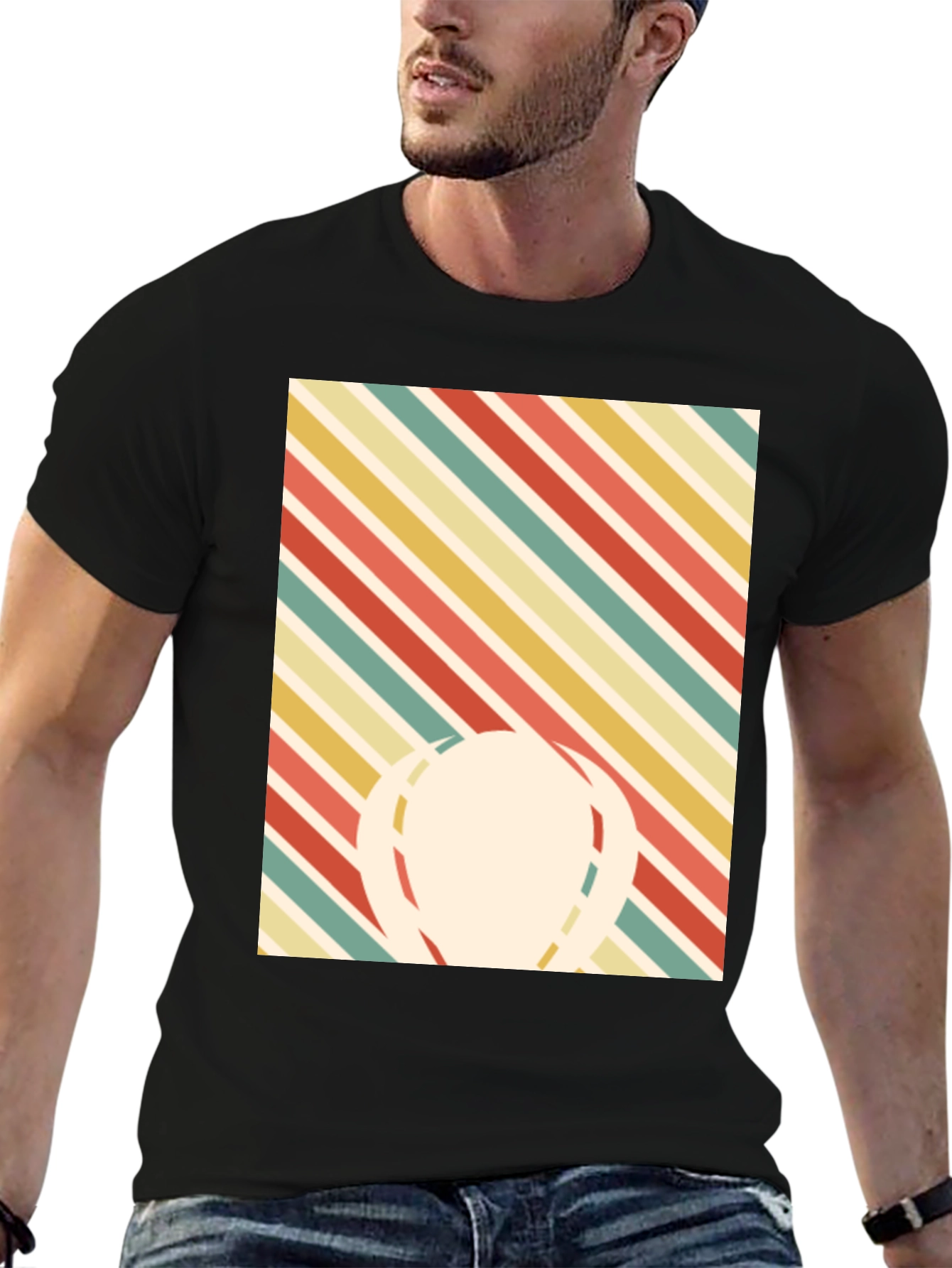 Black Retro Striped Graphic Tee - Men's Black T-Shirt view 6