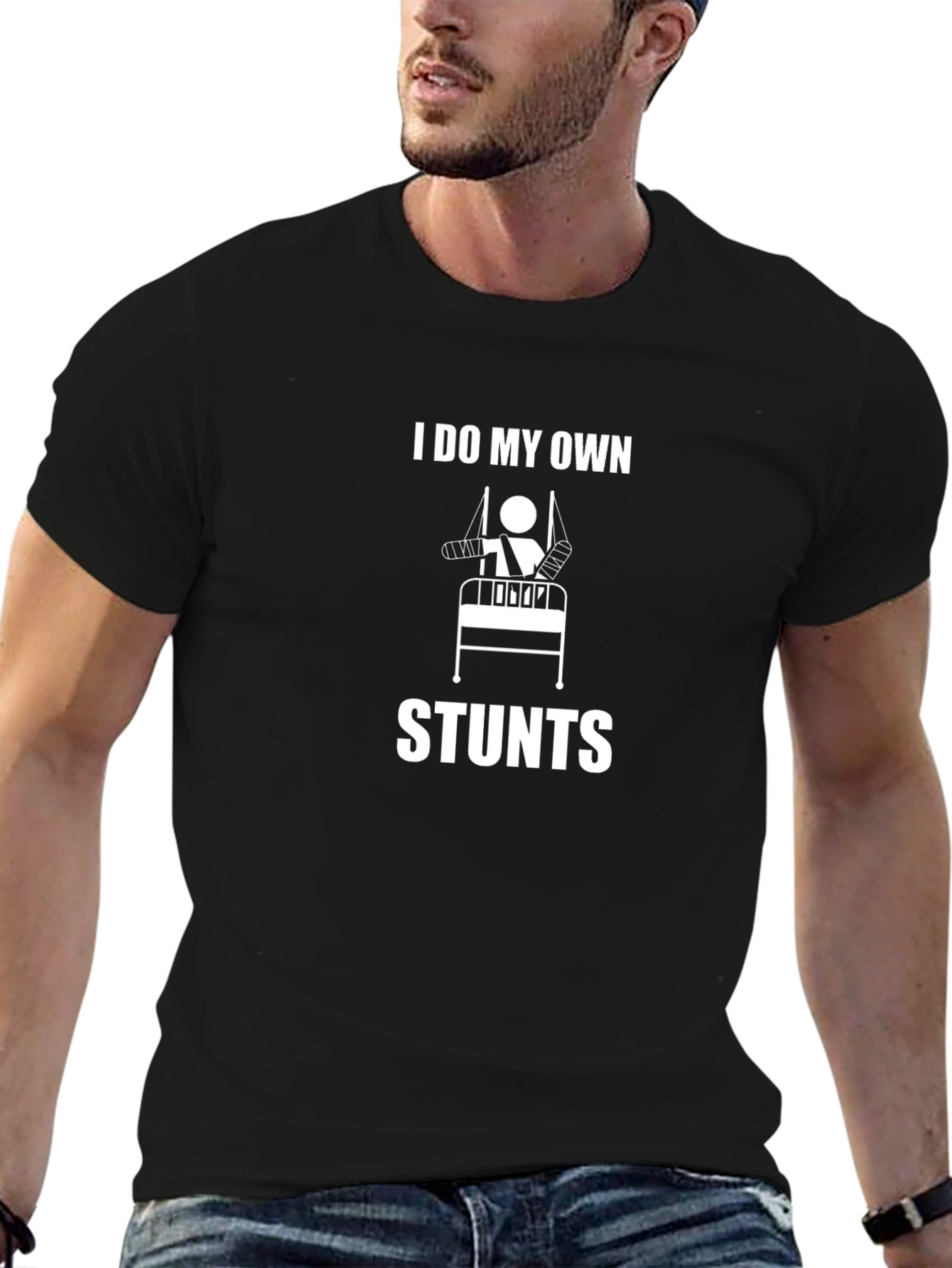 Black I Do My Own Stunts T-Shirt - Humorous Graphic Tee view 6