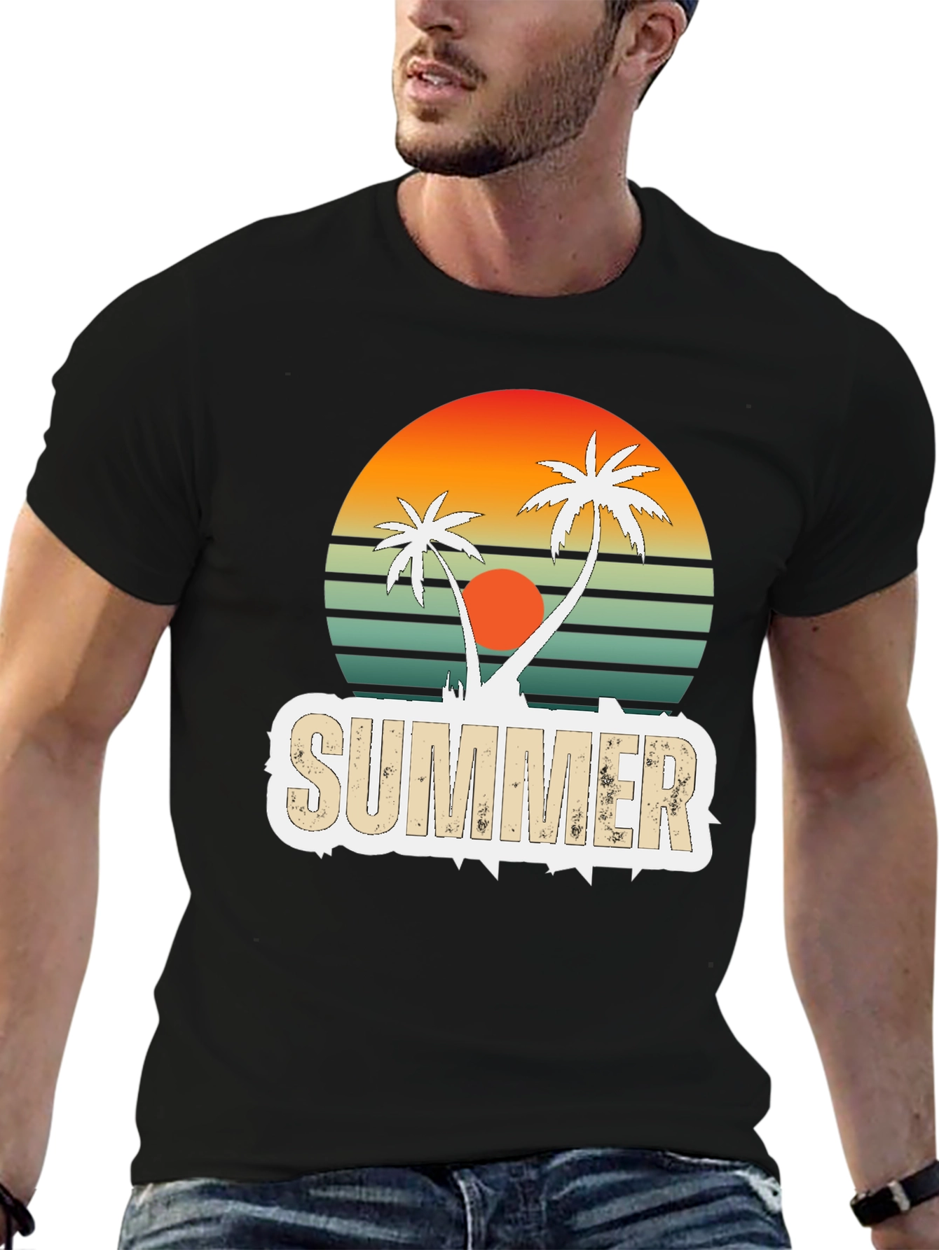 Black Retro Summer Palm Tree Graphic T-Shirt view 6