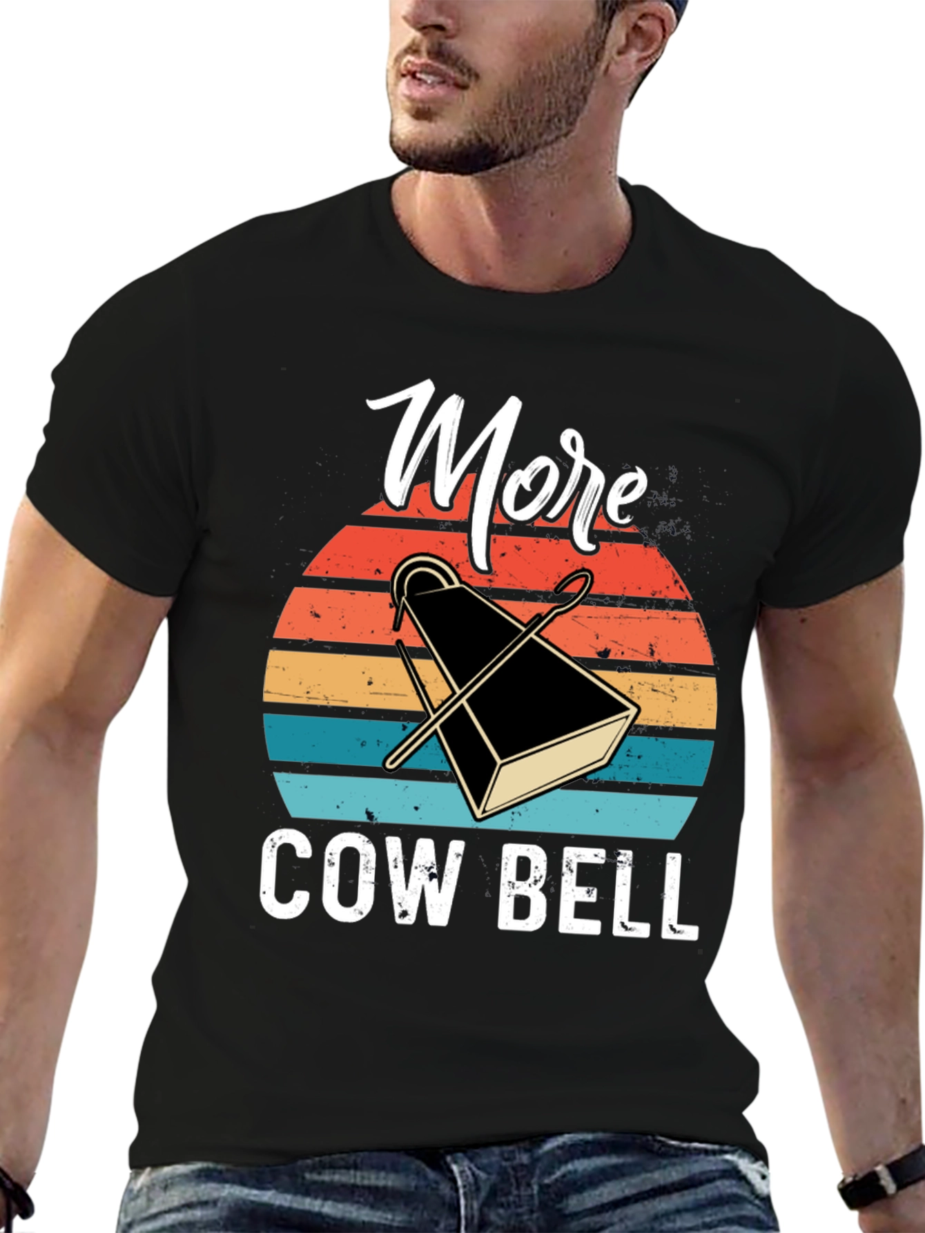 Black More Cowbell T-Shirt - Retro Design view 6