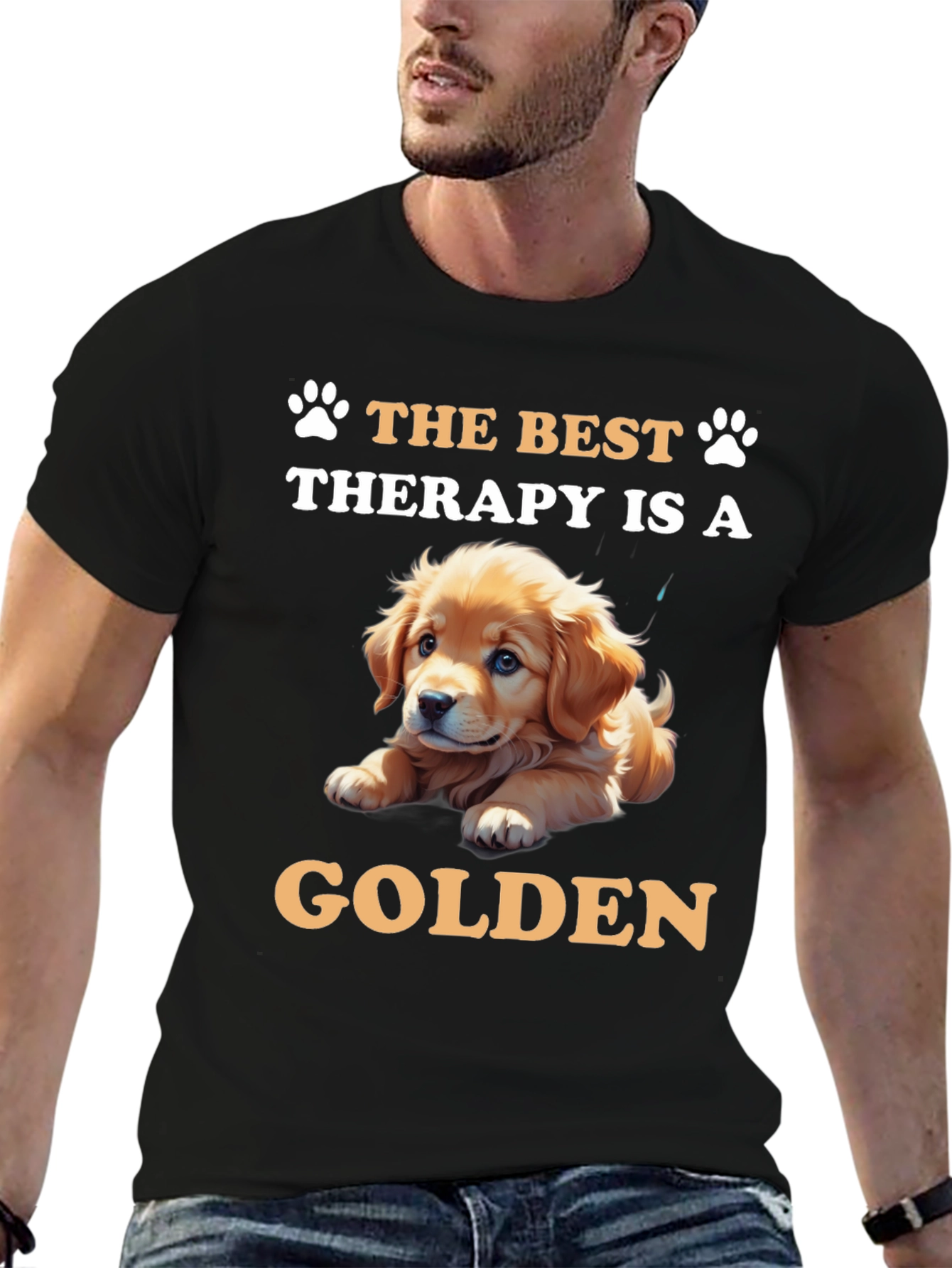 Black Best Therapy Golden Retriever T-Shirt view 6