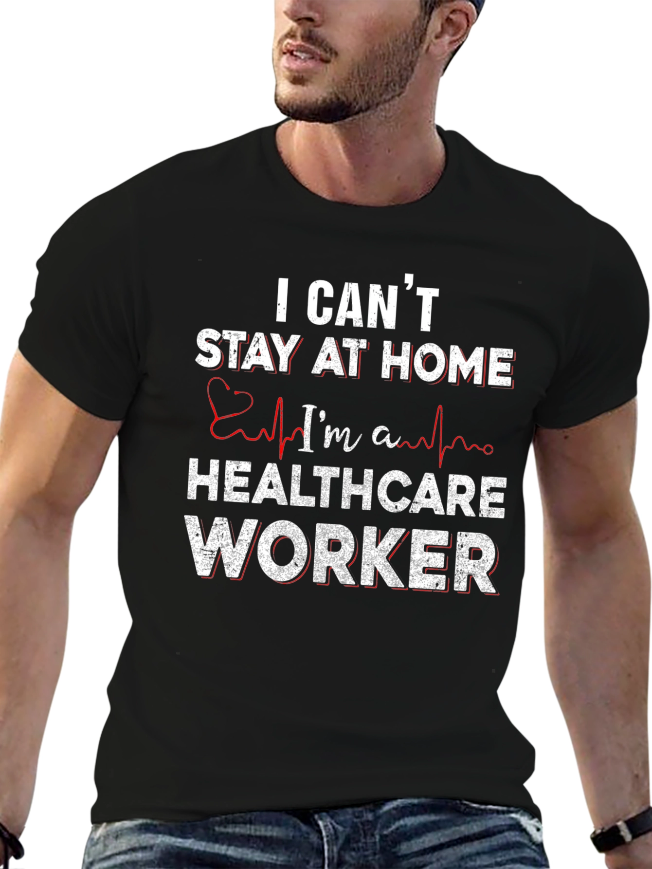 Black Healthcare Worker T-Shirt - I Can't Stay Home view 6