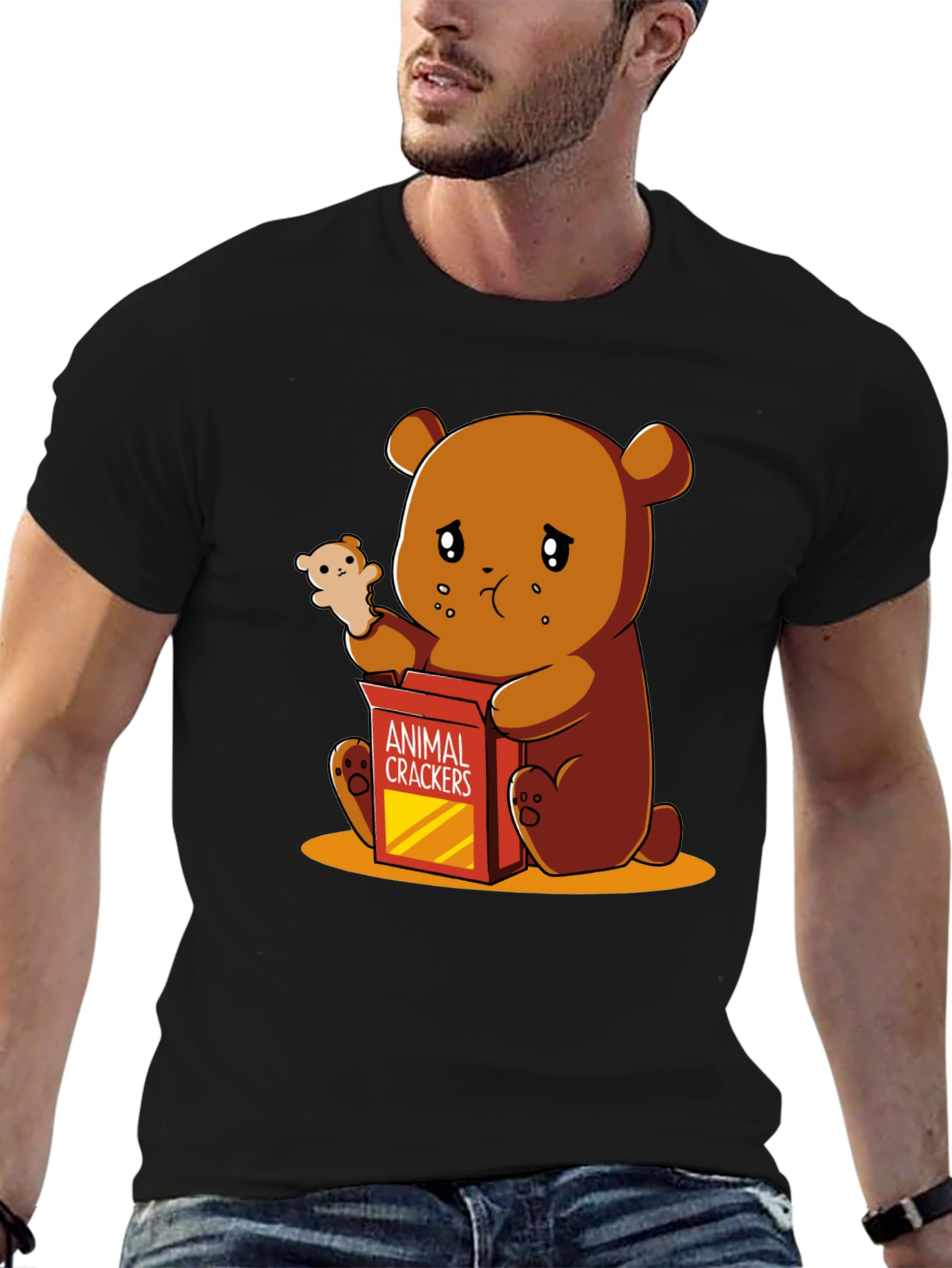 Black Sad Bear Animal Cracker T-Shirt view 6