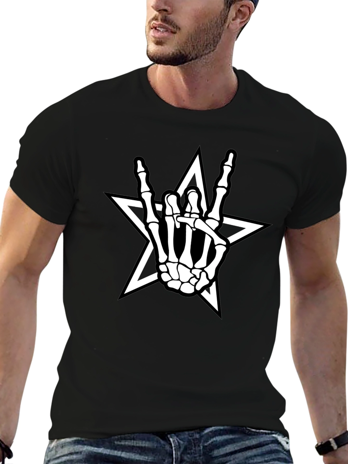 Black Rock On Skeleton Hand Star T-Shirt view 6