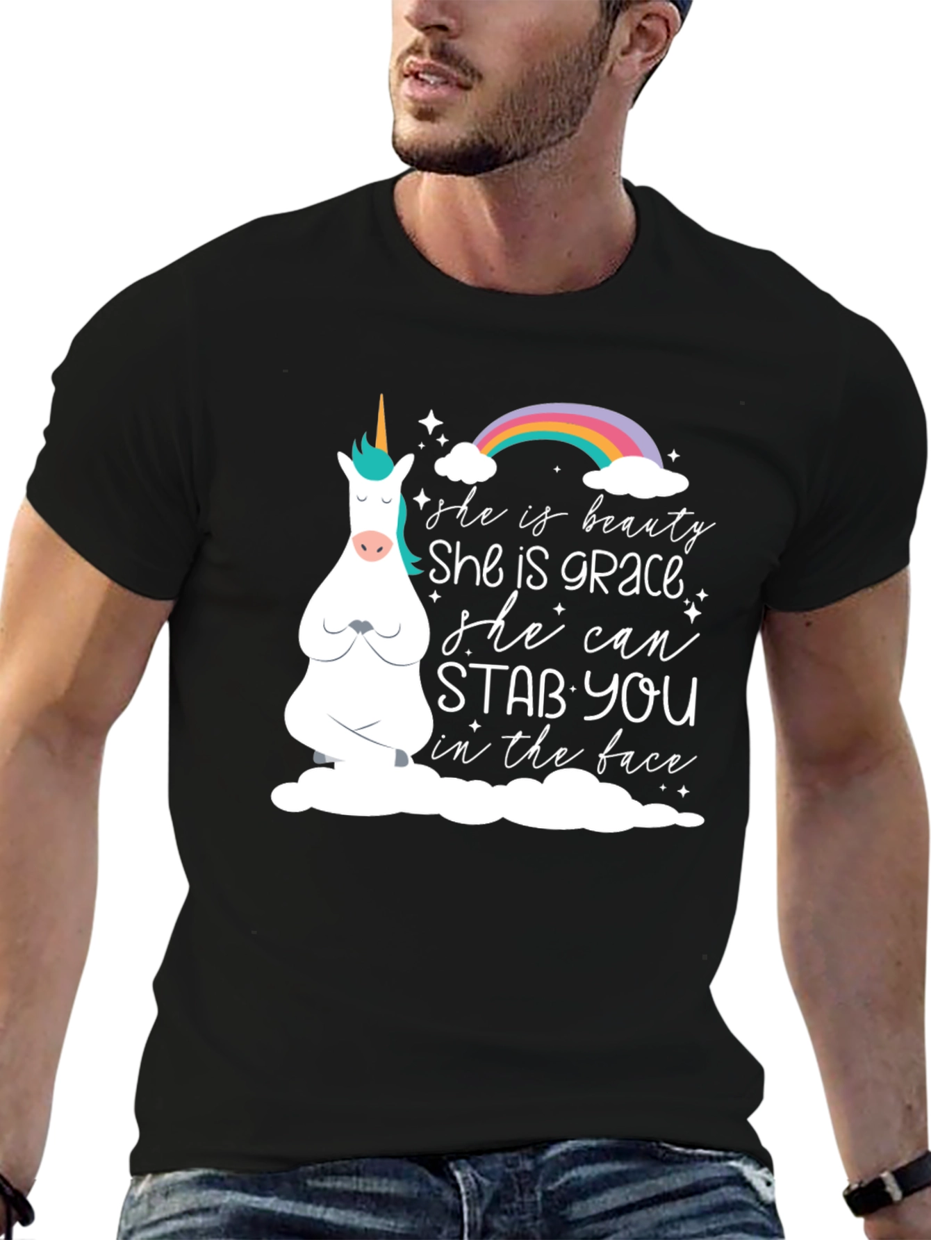 Black Unicorn Humor Graphic Tee - She Can Stab You view 6
