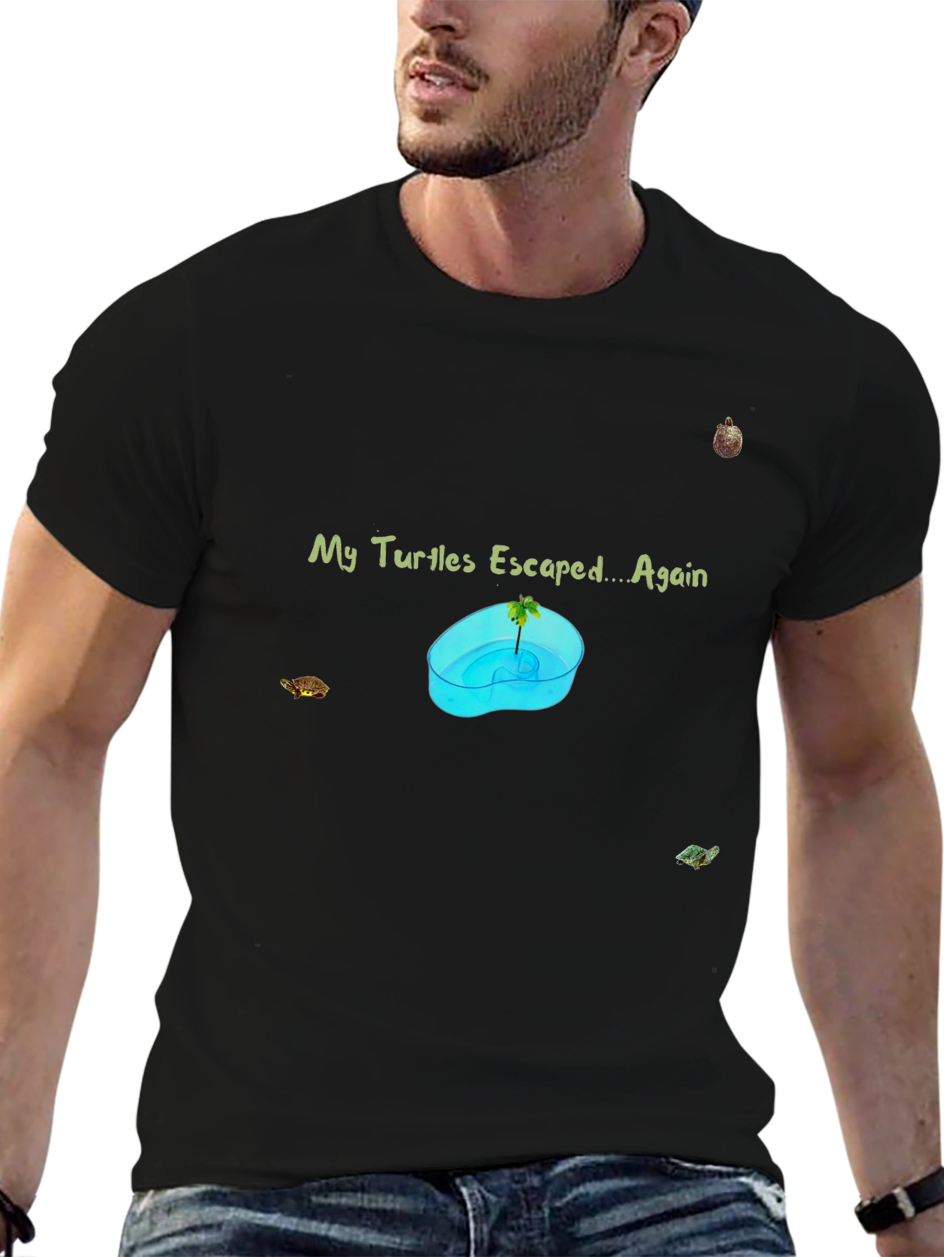 Black My Turtles Escaped Again T-Shirt view 6