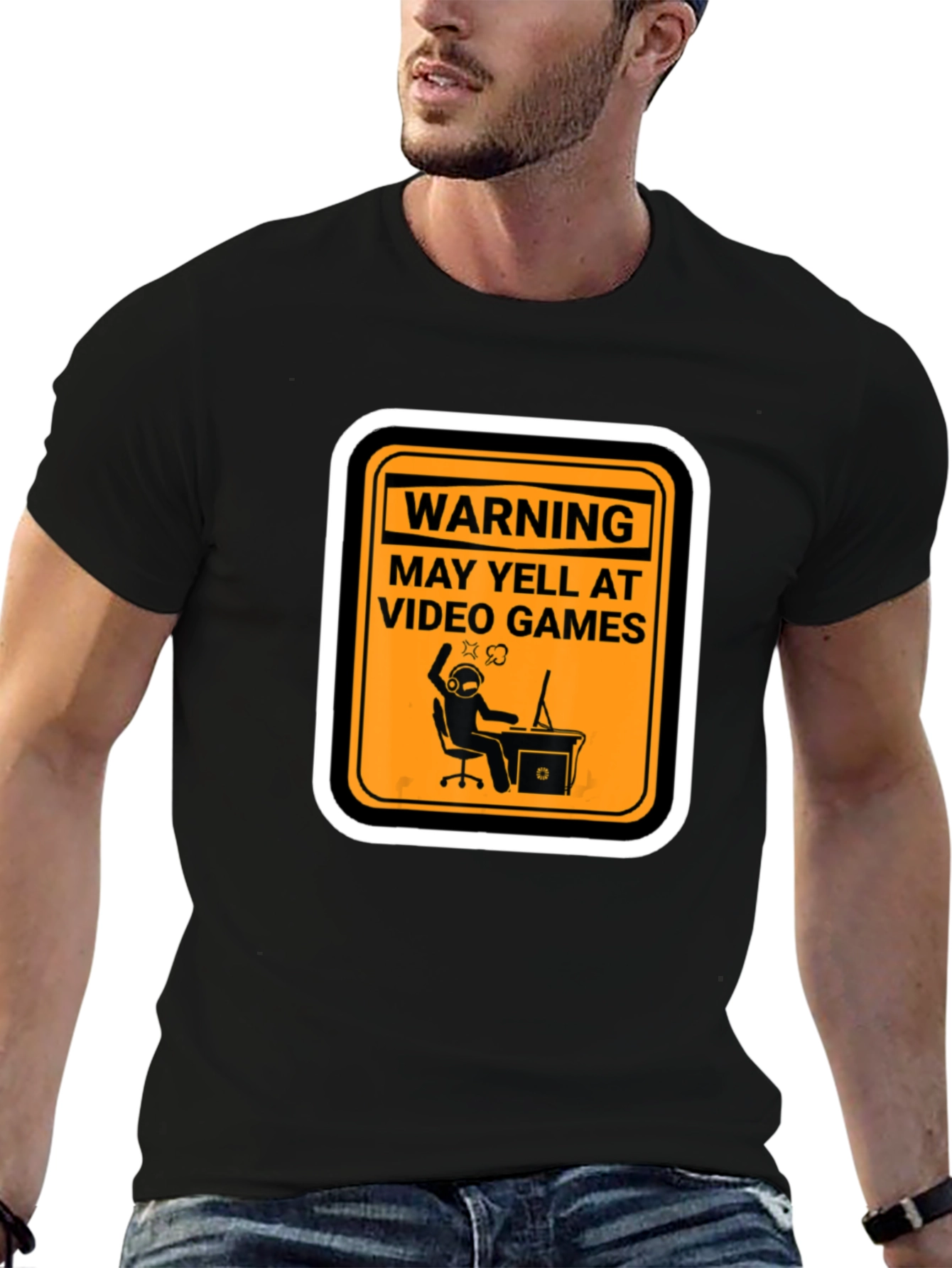 Black Warning: May Yell At Video Games - Graphic Tee view 6