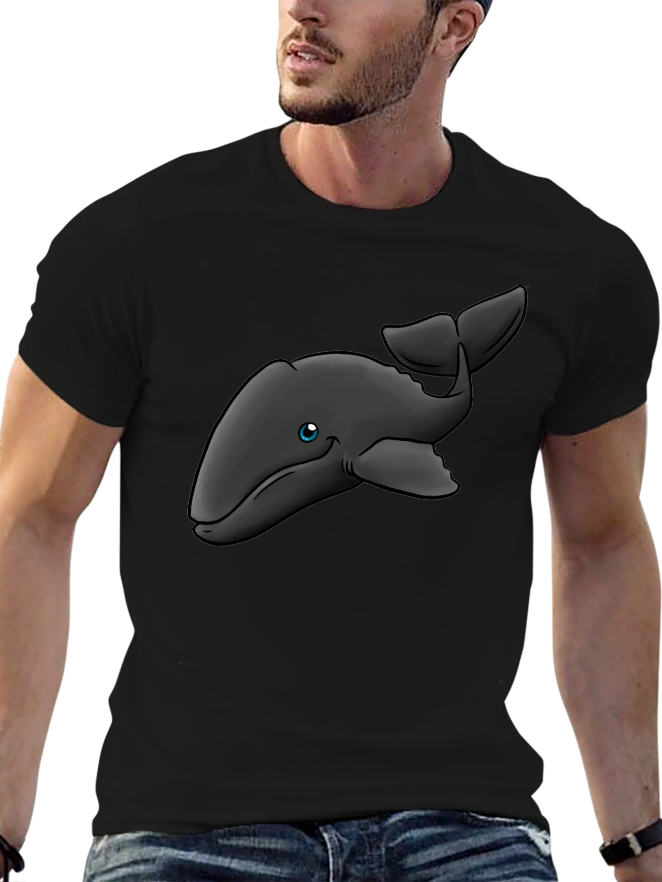 Black Cartoon Whale T-Shirt - Black Cotton Tee view 6