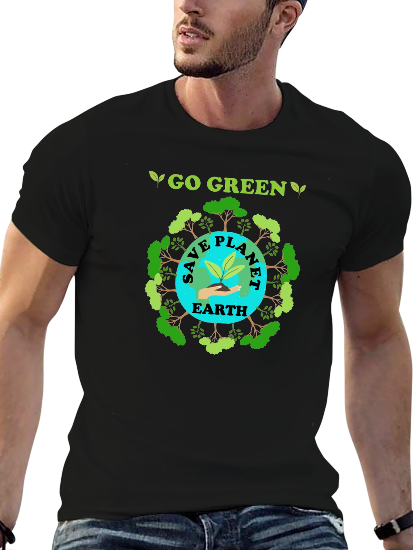 Black Go Green Save Planet Earth T-Shirt view 6