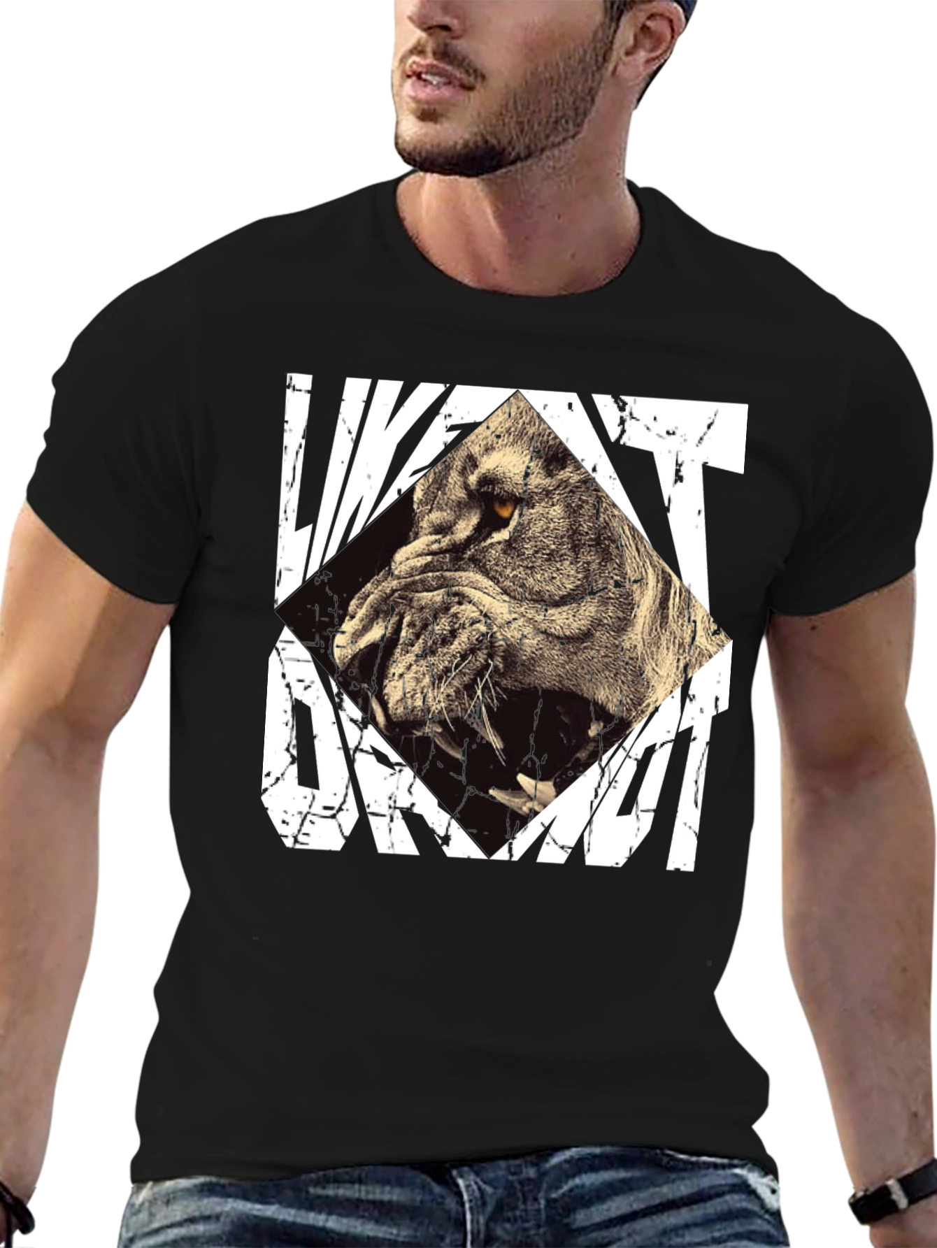 Black Lion Graphic Print Black T-Shirt view 6