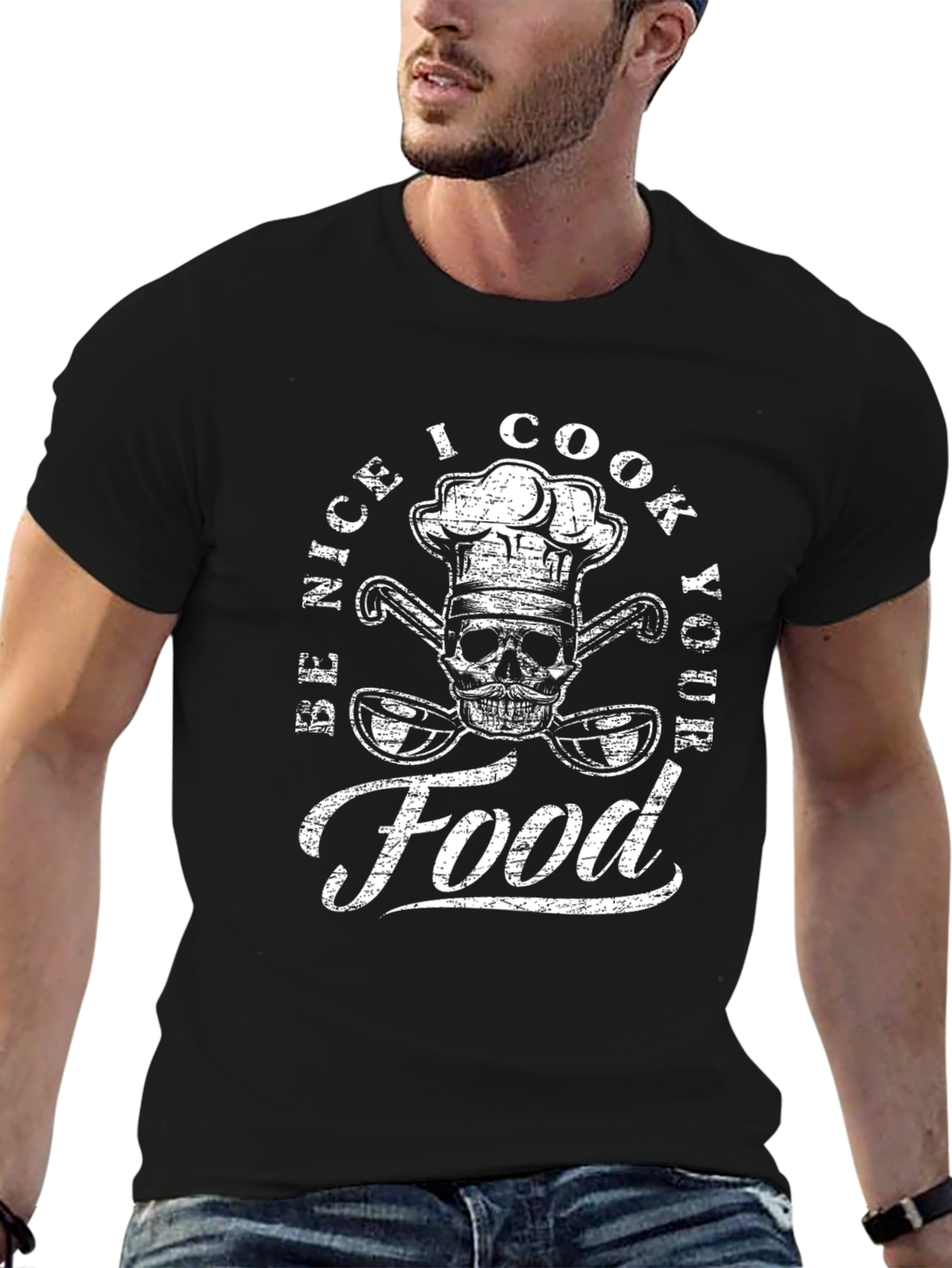 Black Be Nice I Cook Your Food T-Shirt - Chef Skull view 6