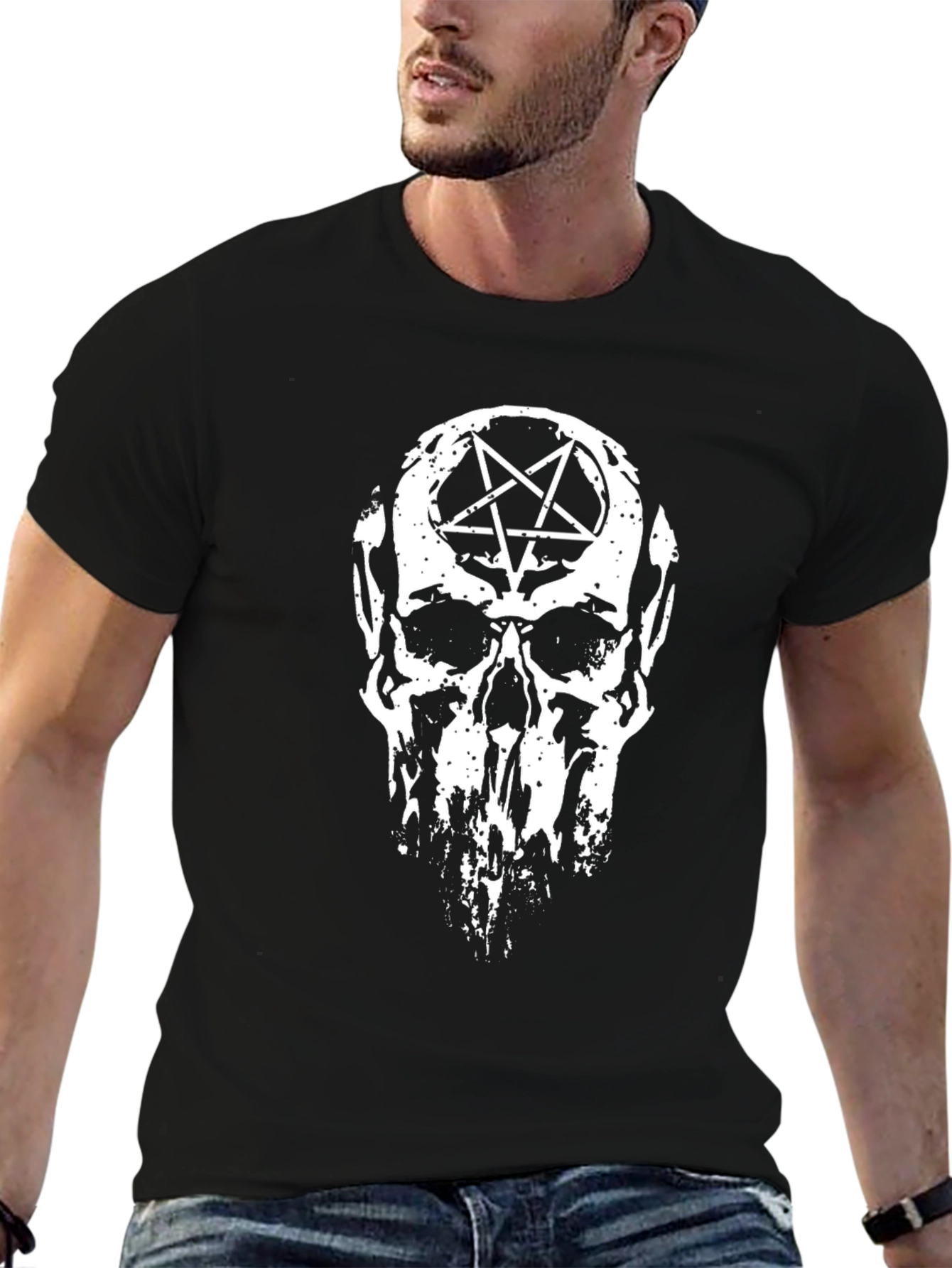 Black Skull Pentagram Graphic Tee - Dark Style view 6