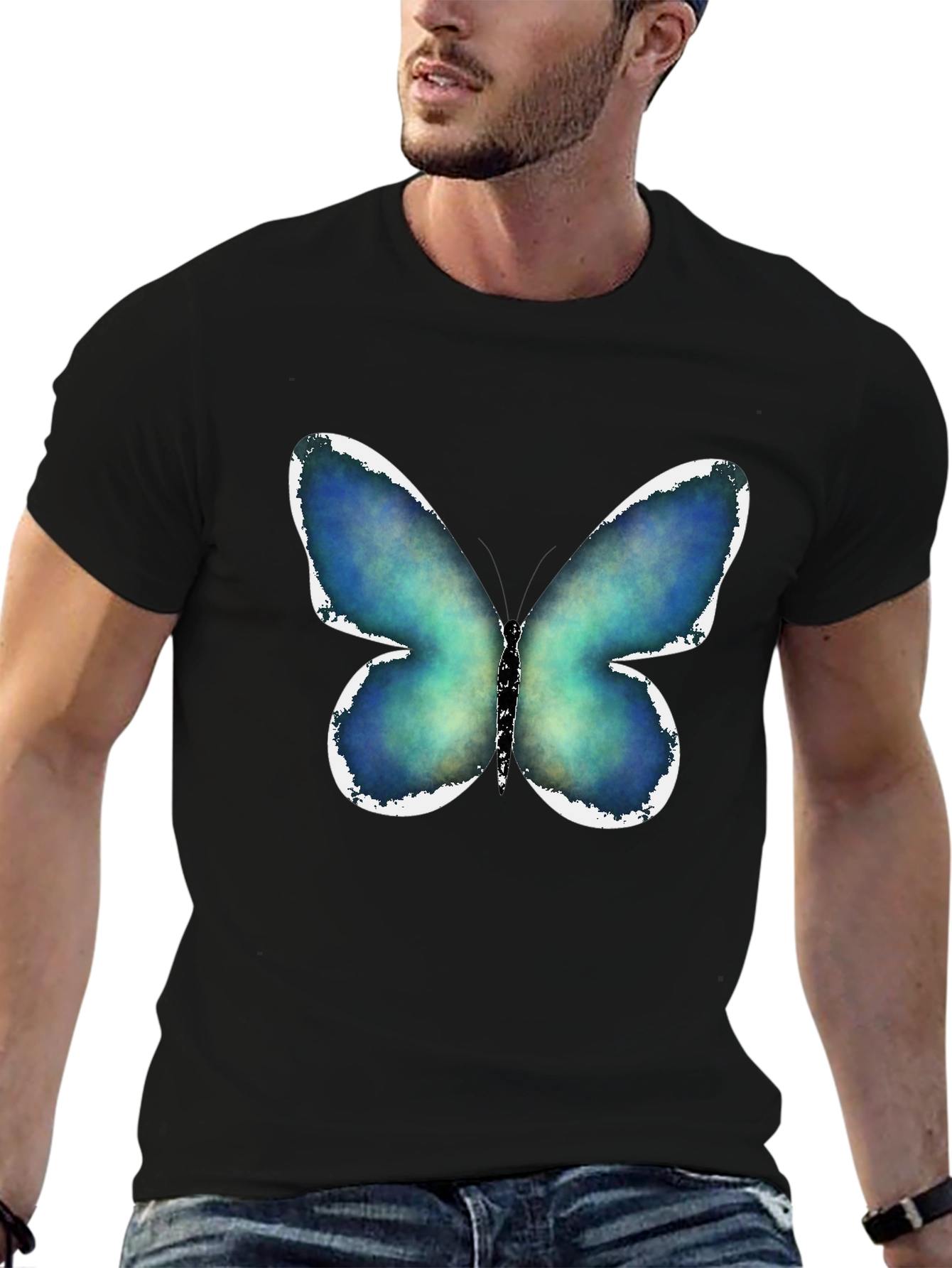 Black Butterfly Graphic Print Black T-Shirt view 6