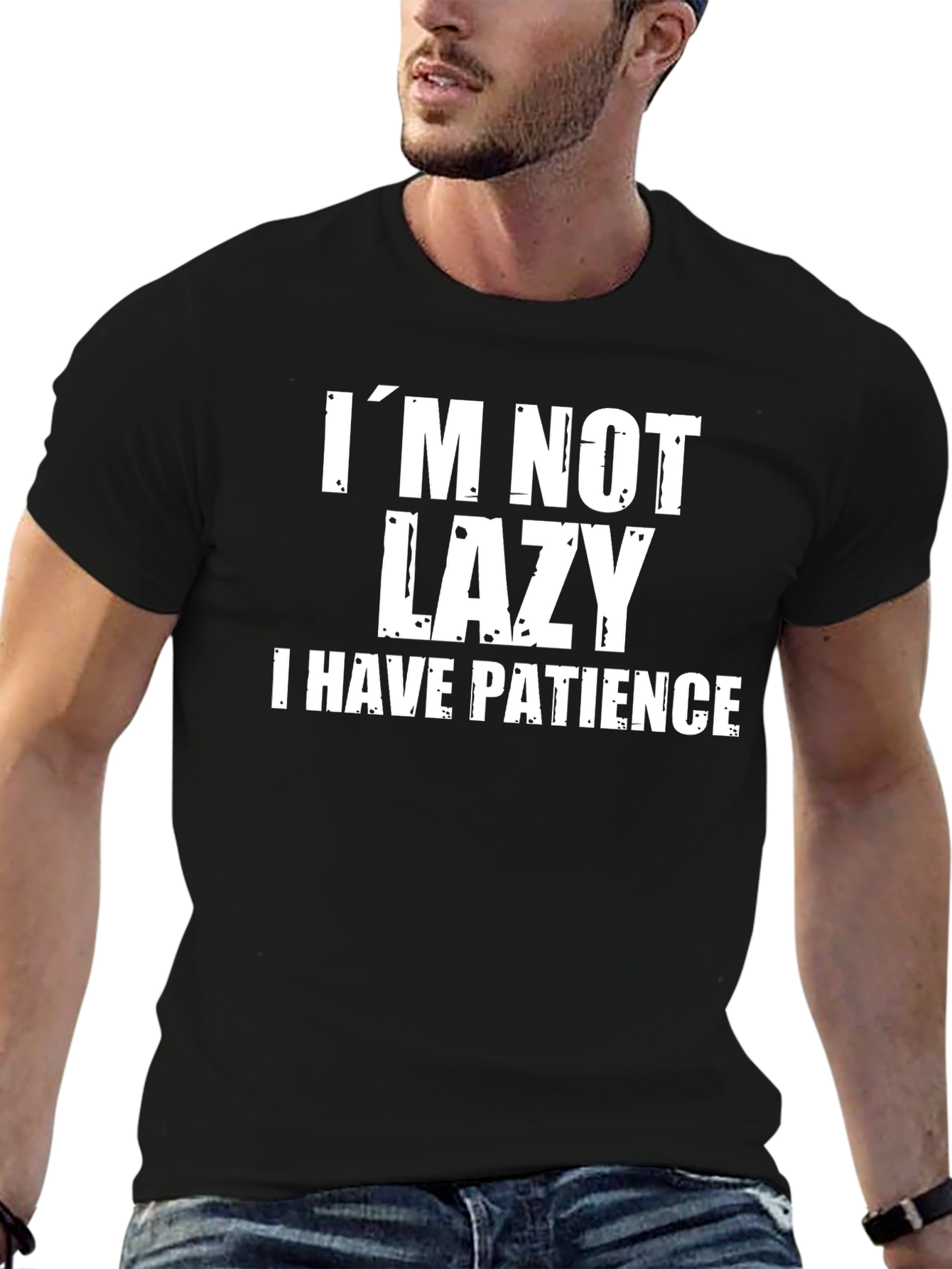 Black Funny "I'm Not Lazy" Graphic Tee - Mens Humor Shirt view 6