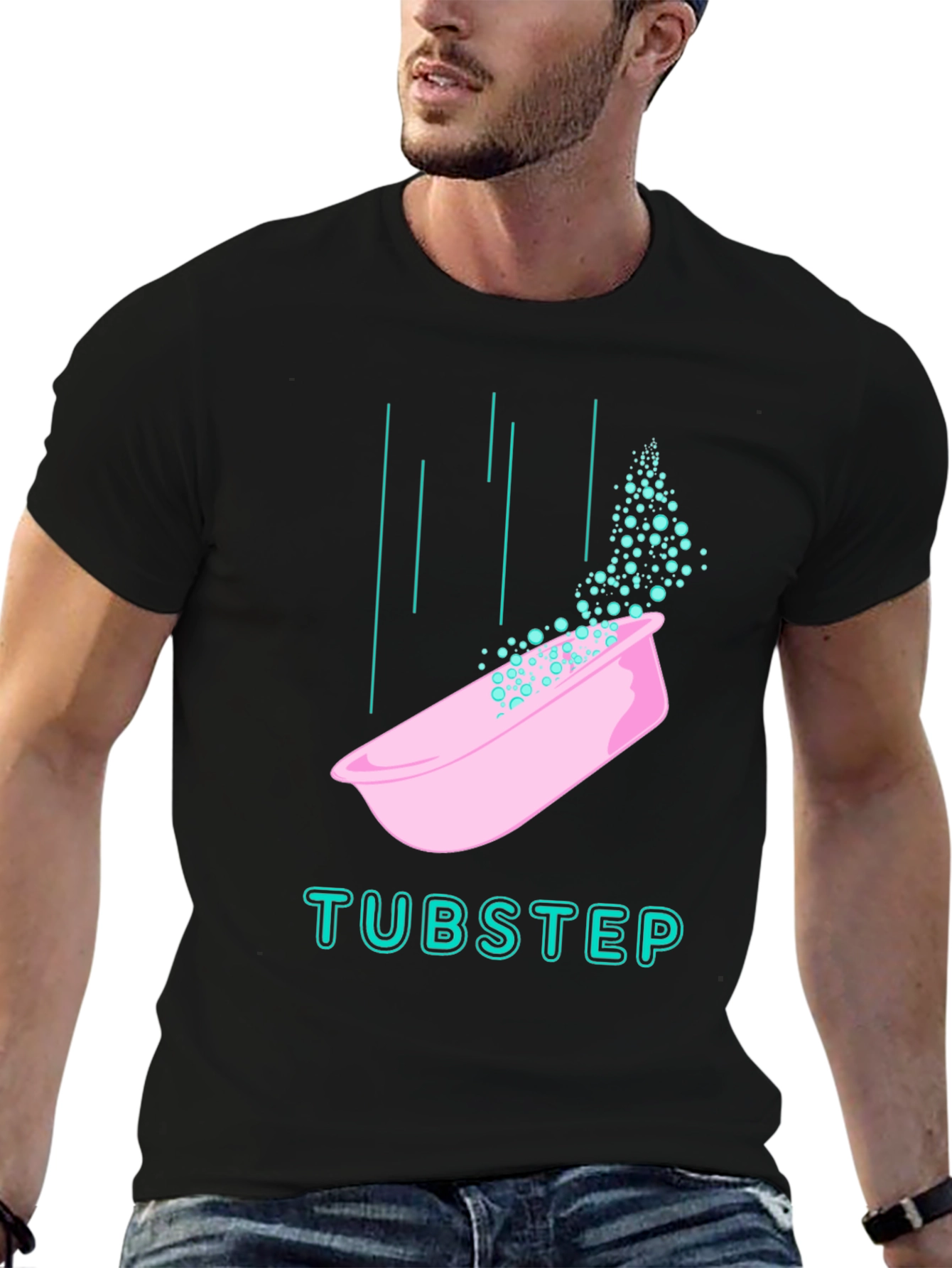 Black Tubstep Graphic Tee - Black Cotton Blend T-Shirt view 6
