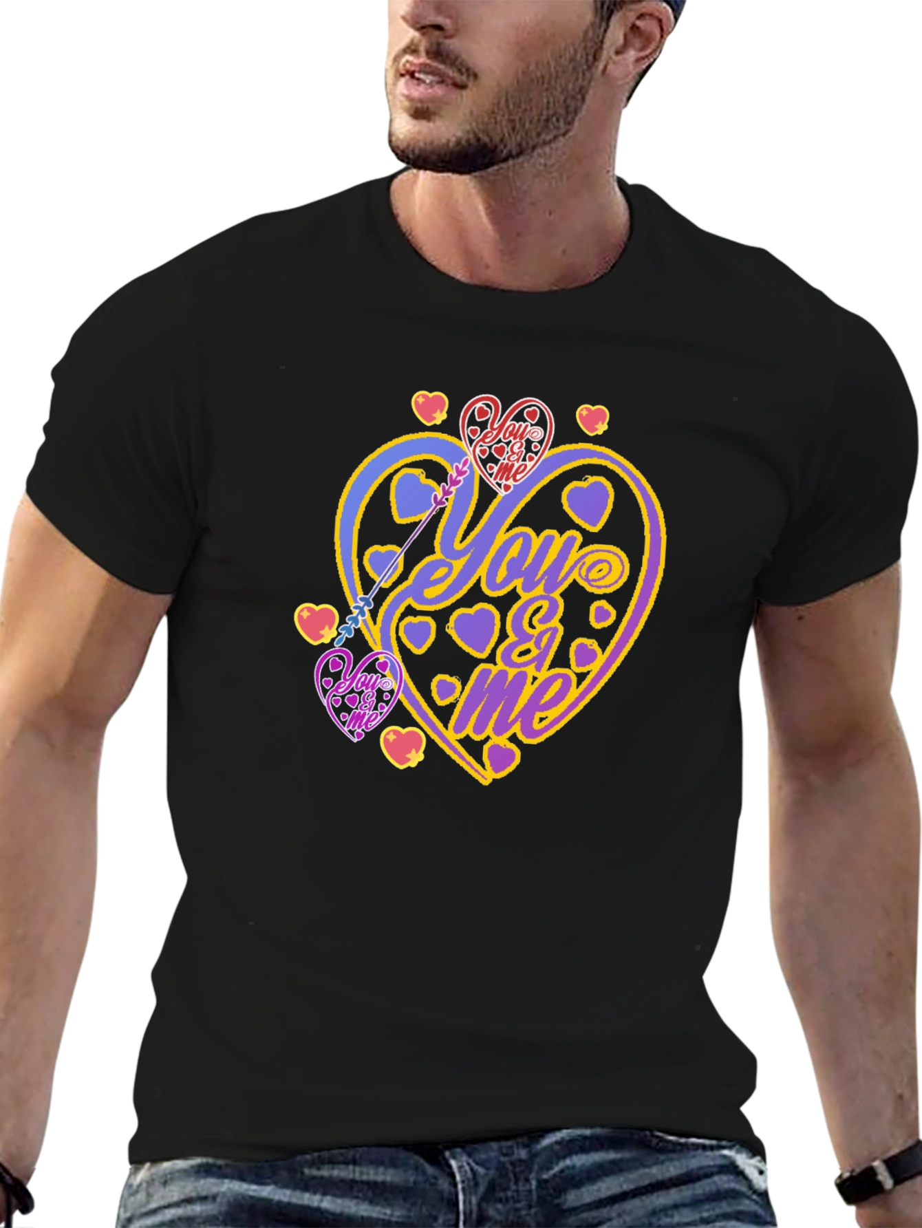 Black You & Me Heart Graphic Black T-Shirt view 6