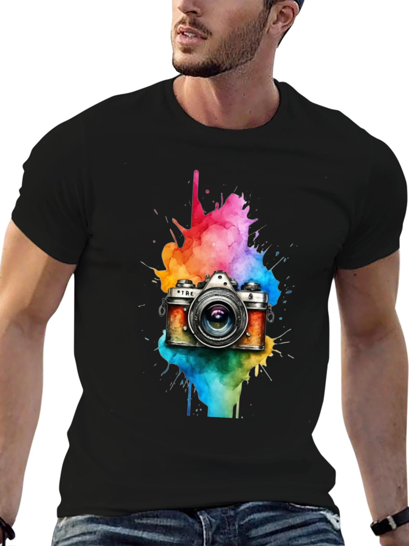 Black Vintage Camera Watercolor Graphic Tee view 6