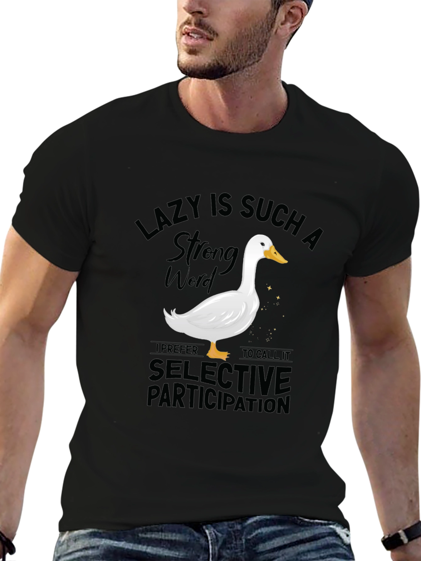 Black Funny Lazy Duck Graphic Tee view 6