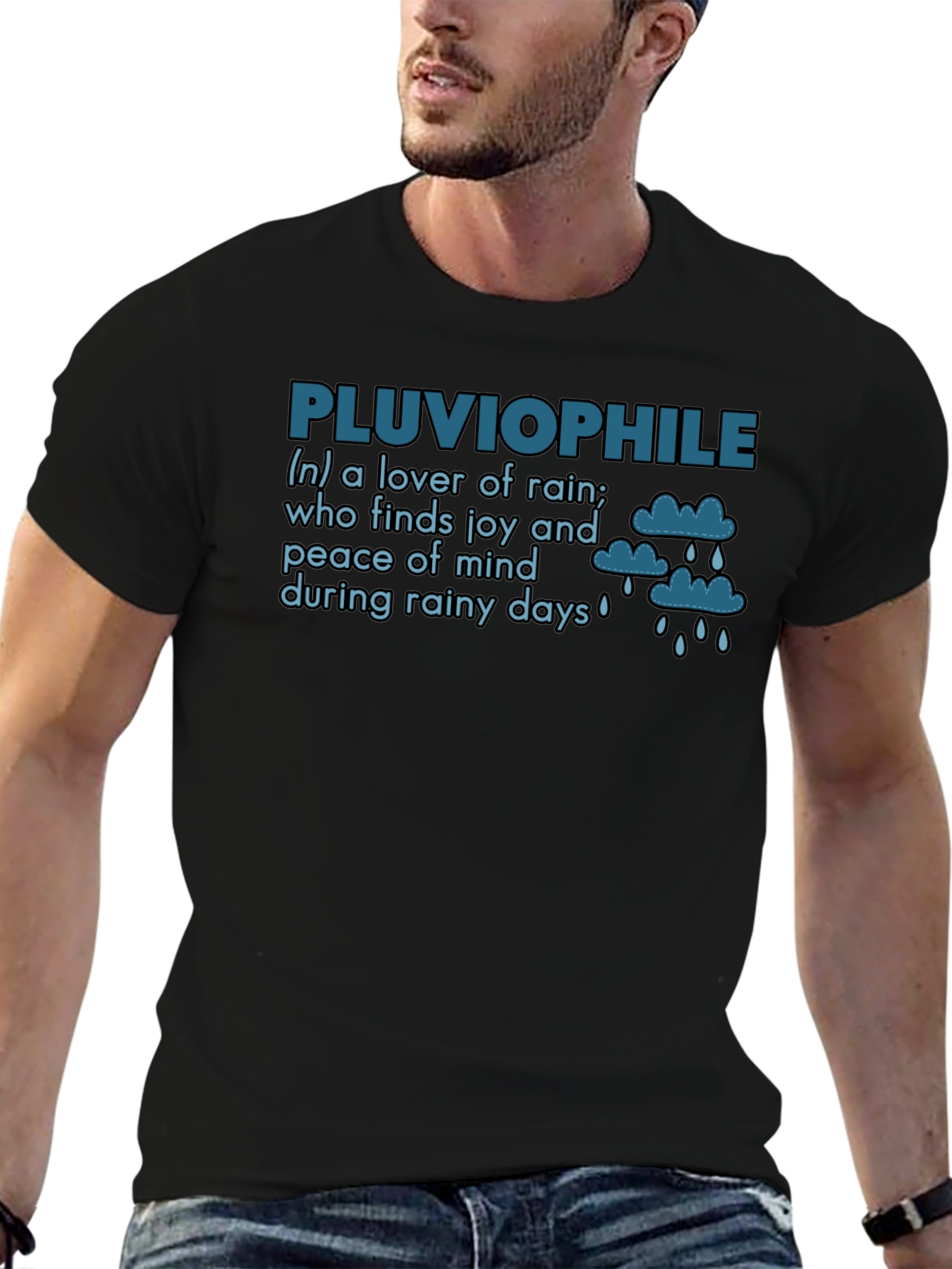 Black Pluviophile T-Shirt: Lover of Rain Graphic Tee view 6