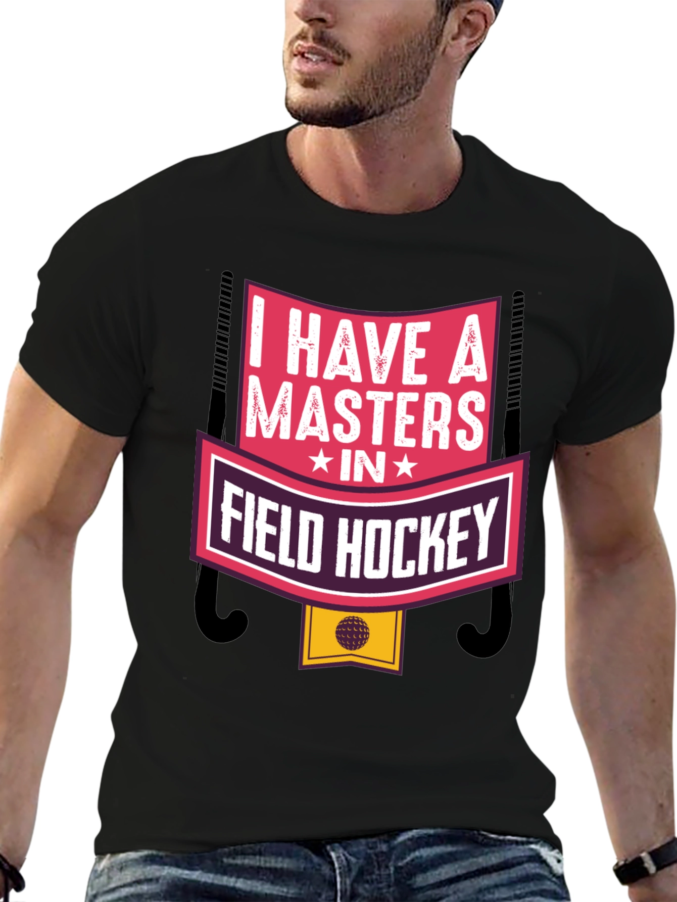 Black I Have a Masters in Field Hockey T-Shirt view 6