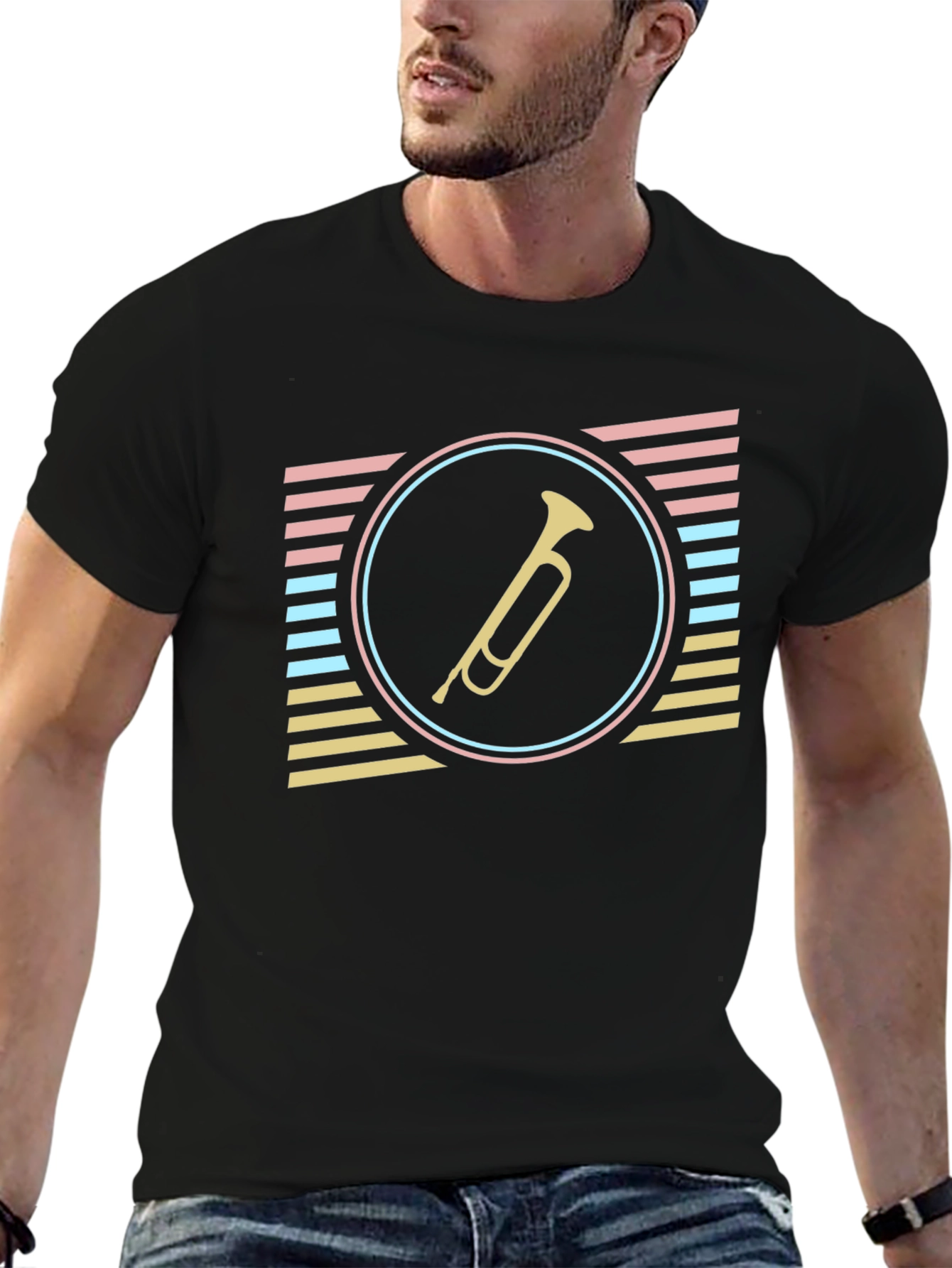 Black Retro Trumpet Graphic Tee - Stylish & Unique view 6