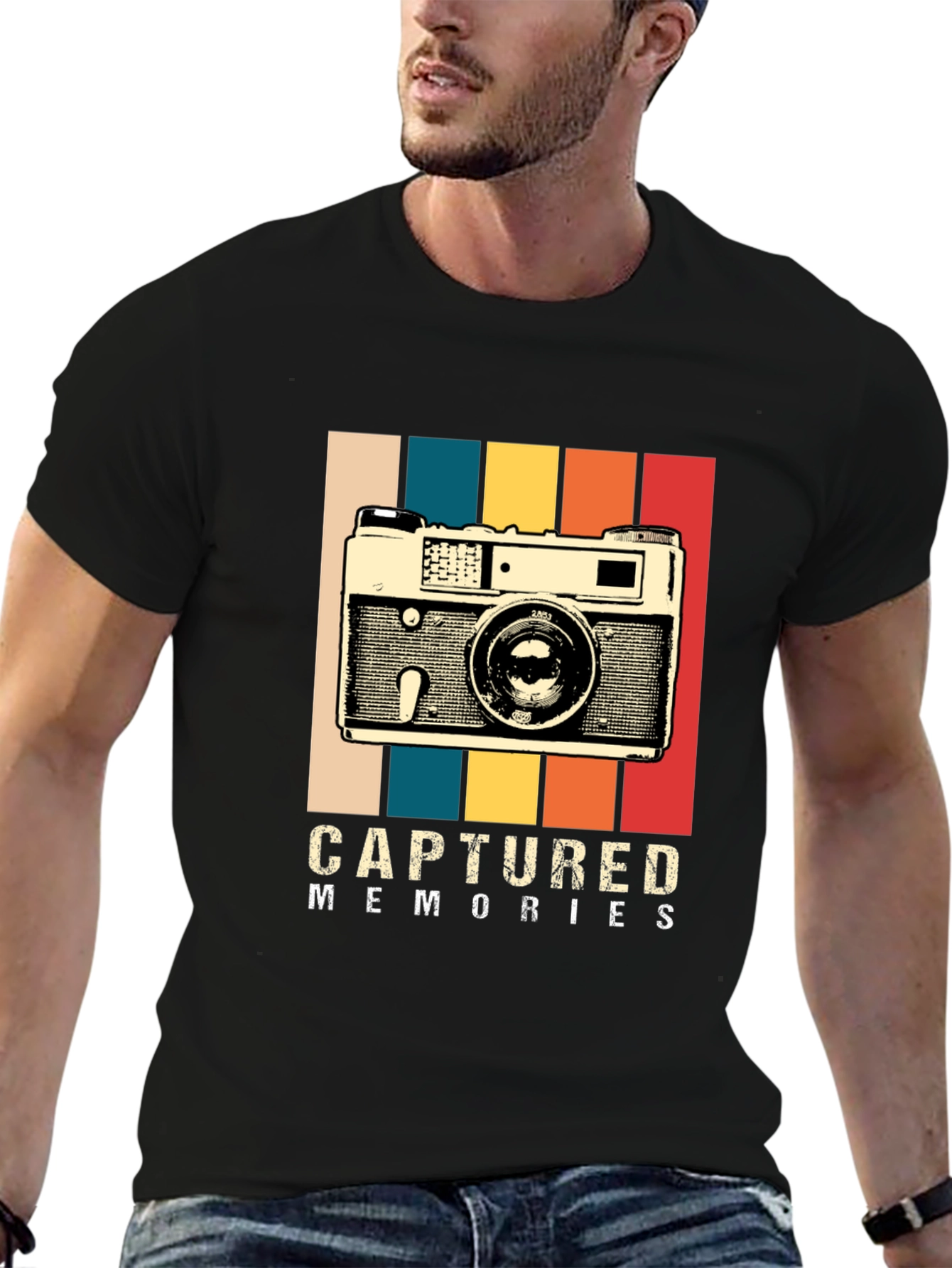 Black Captured Memories Retro Camera Graphic T-Shirt view 6