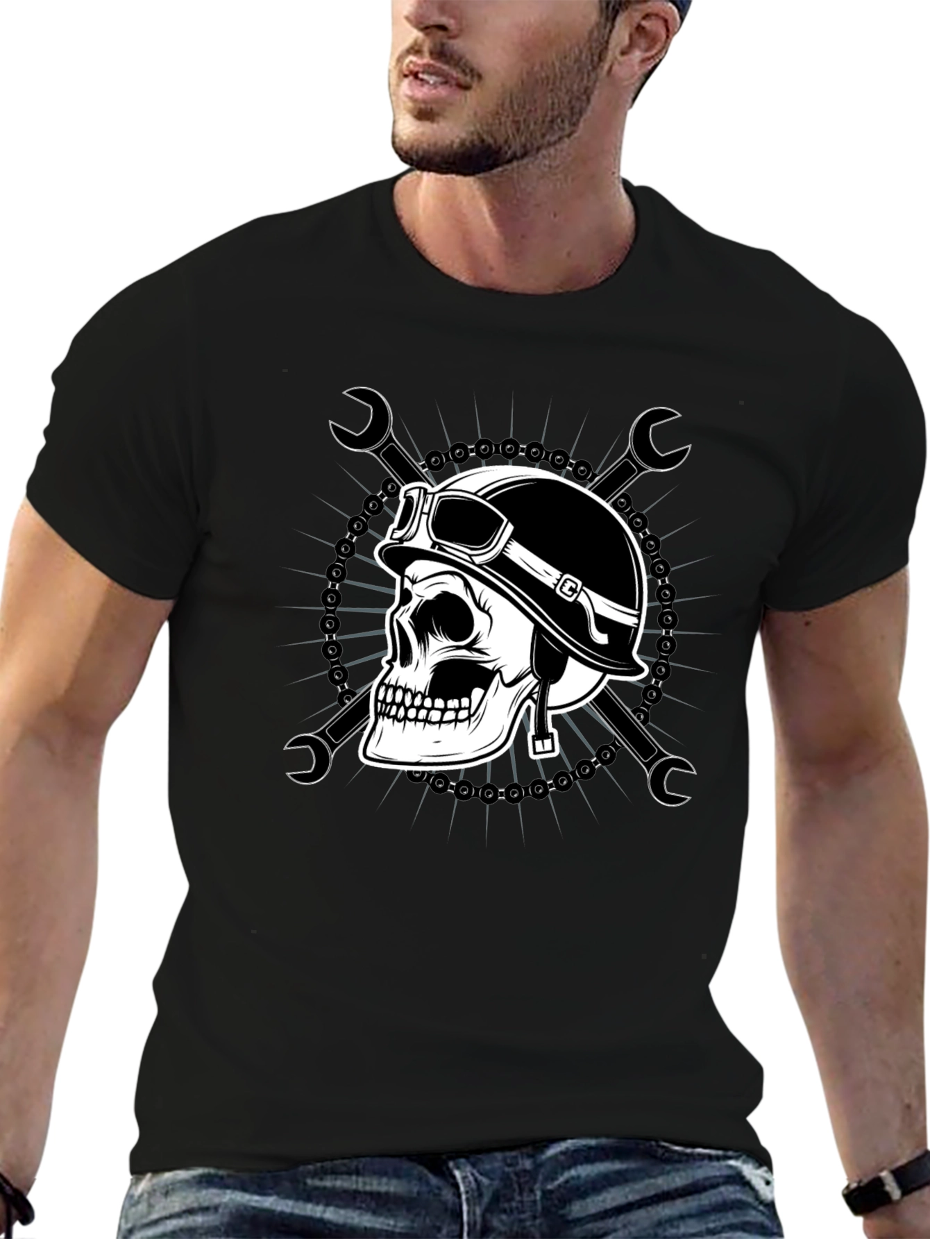 Skull Biker T-Shirt - Men's Black Graphic Tee - 6