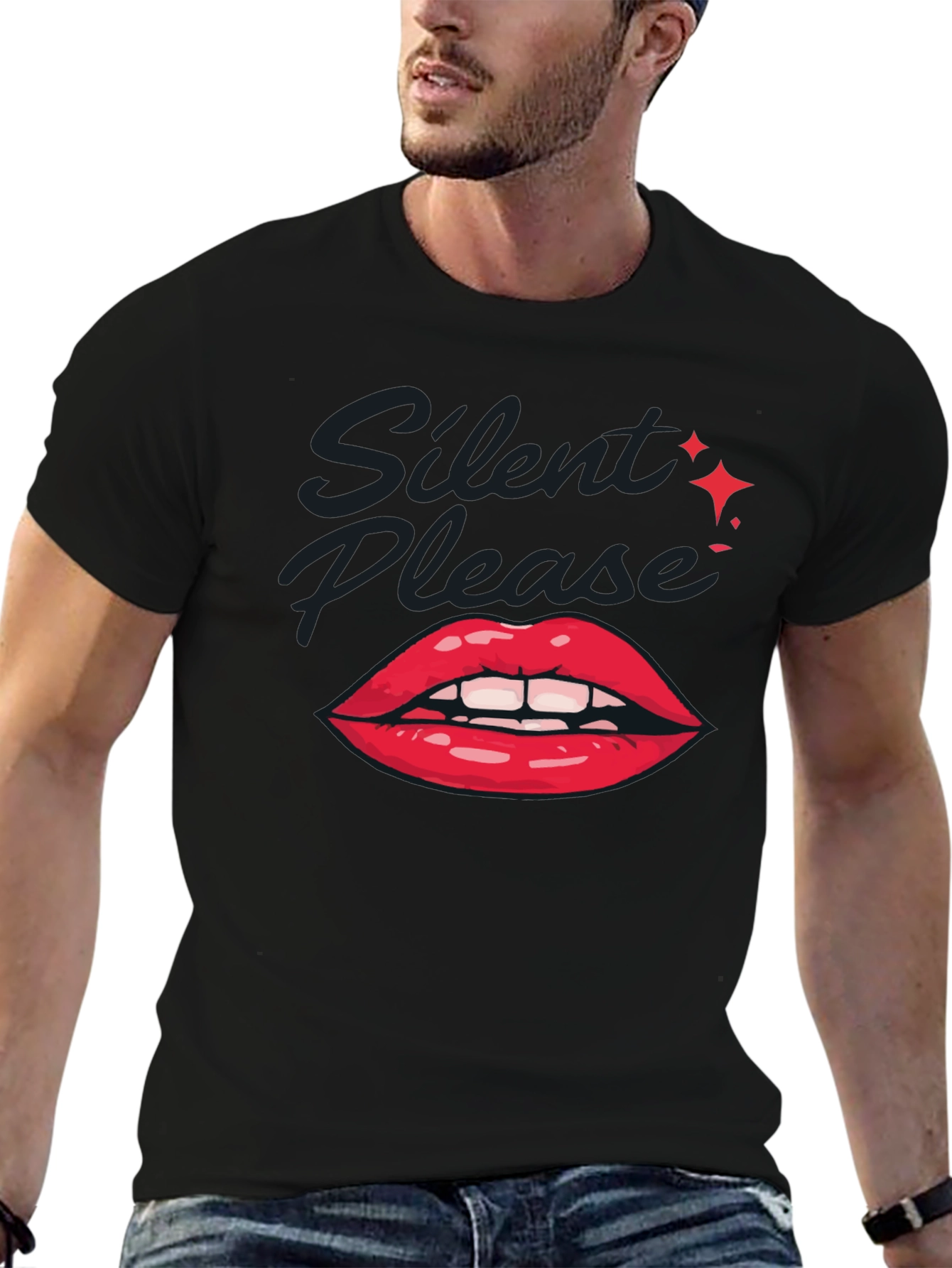 Black Silent Please Lips Graphic T-Shirt view 6