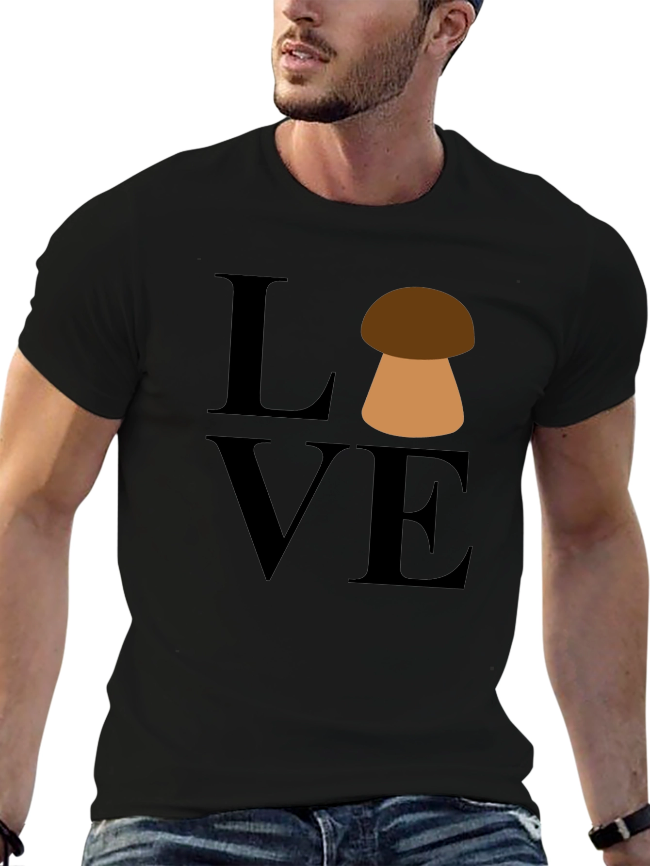Black Mushroom Love Graphic T-Shirt - Unisex view 6