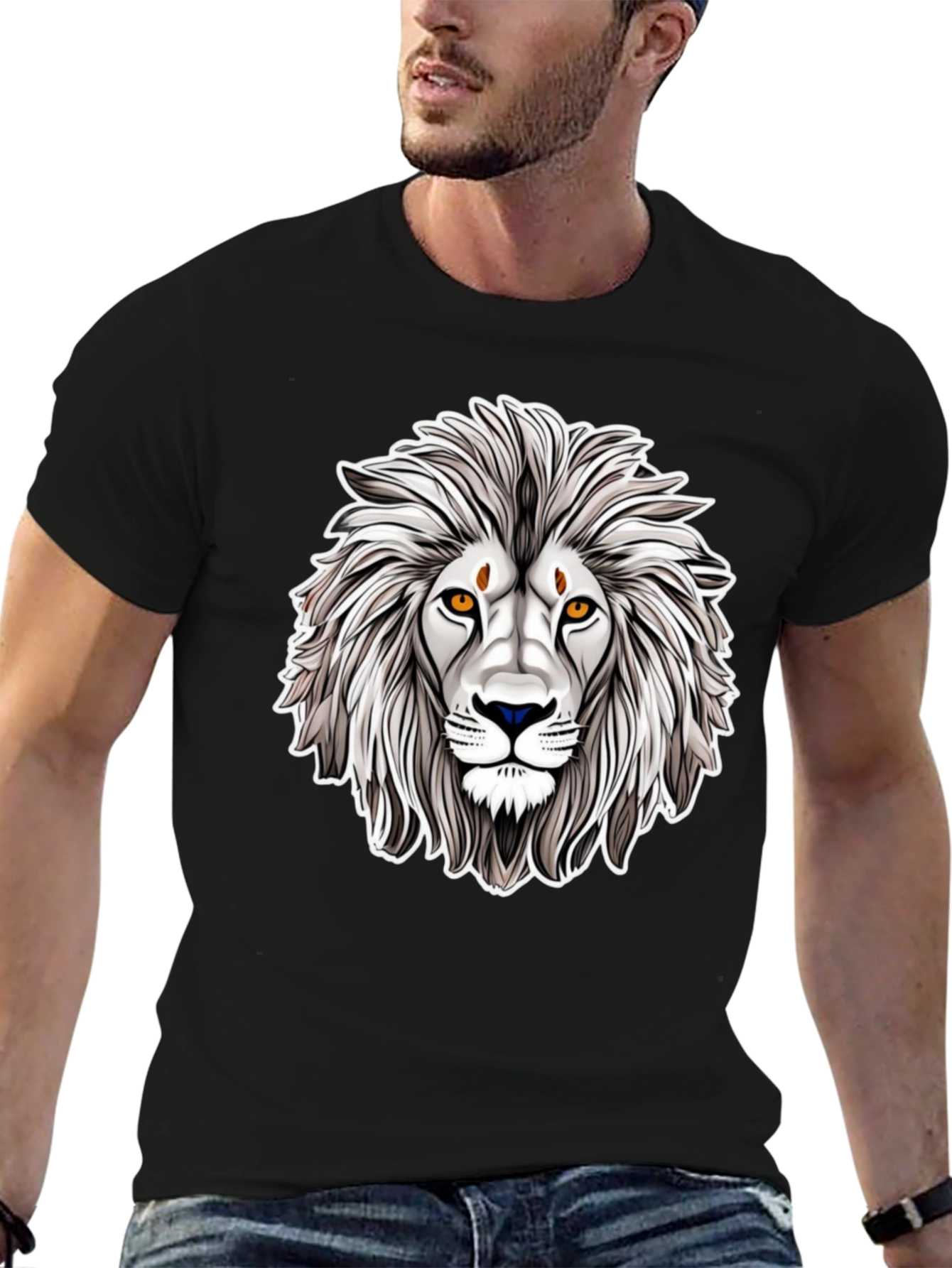 Black Lion Head Graphic Tee - Black Cotton Shirt view 6