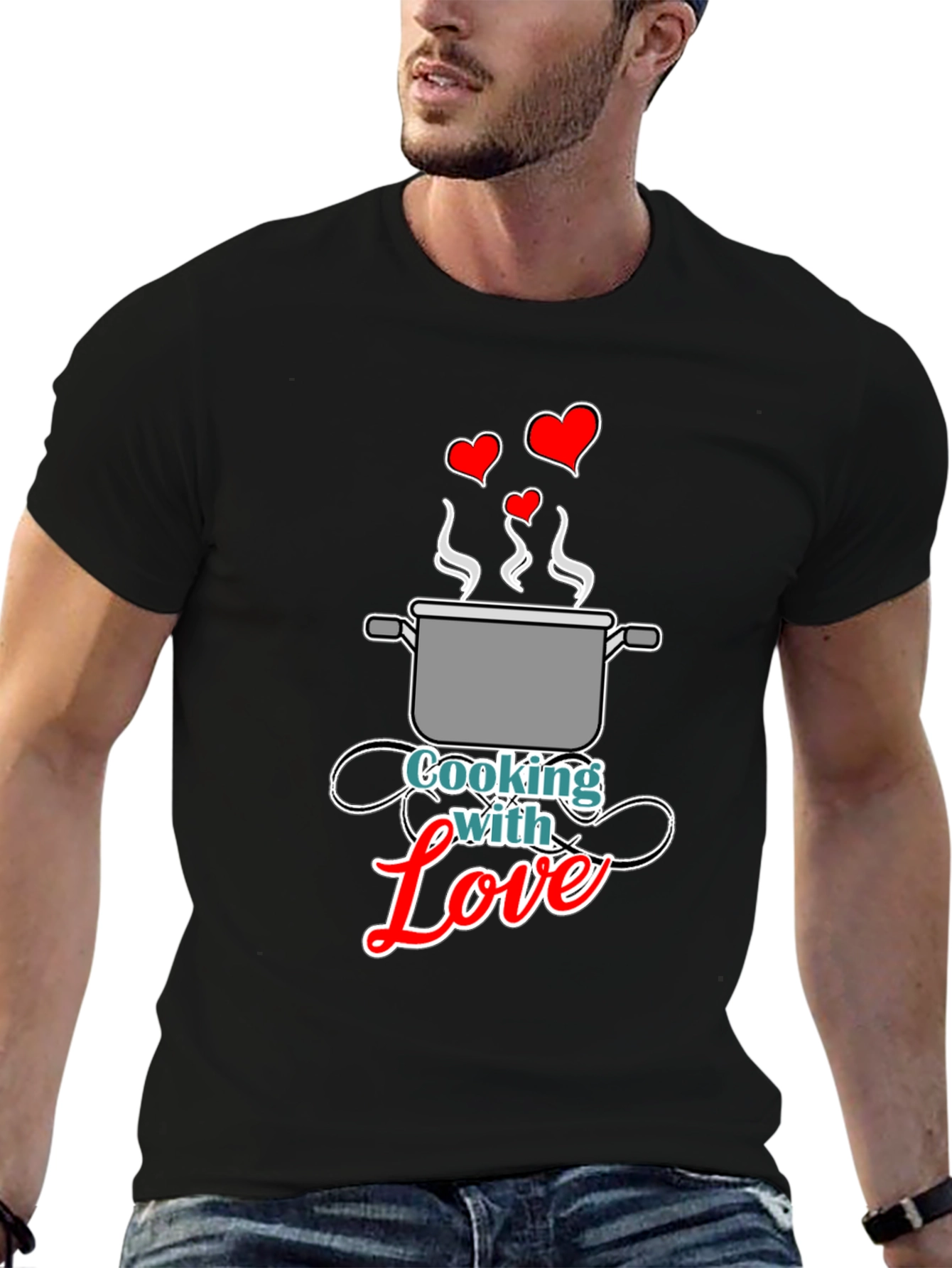 Black Cooking with Love Graphic Tee - Black Unisex T-Shirt view 6